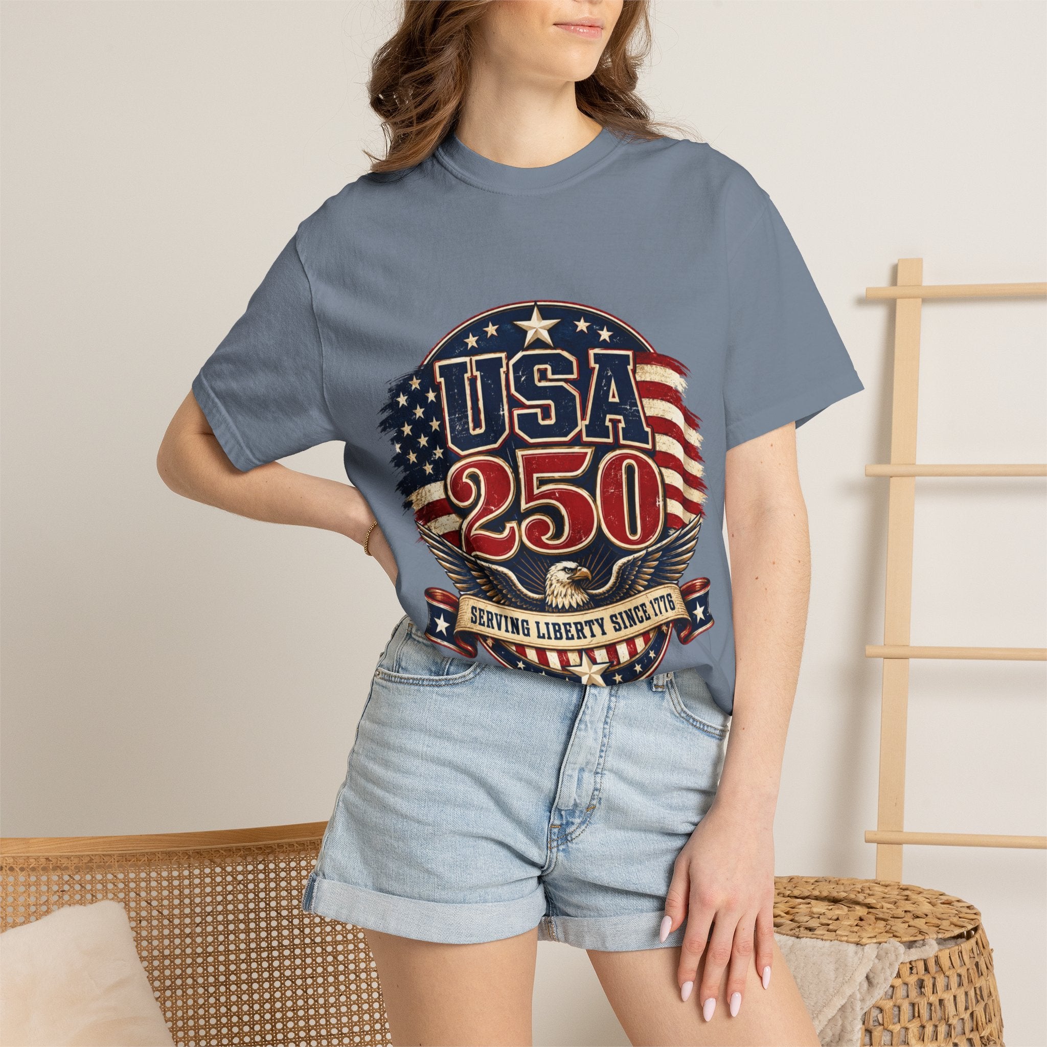 USA 250 T-Shirt — Patriotic "Serving Liberty Since 1776" Anniversary Tee