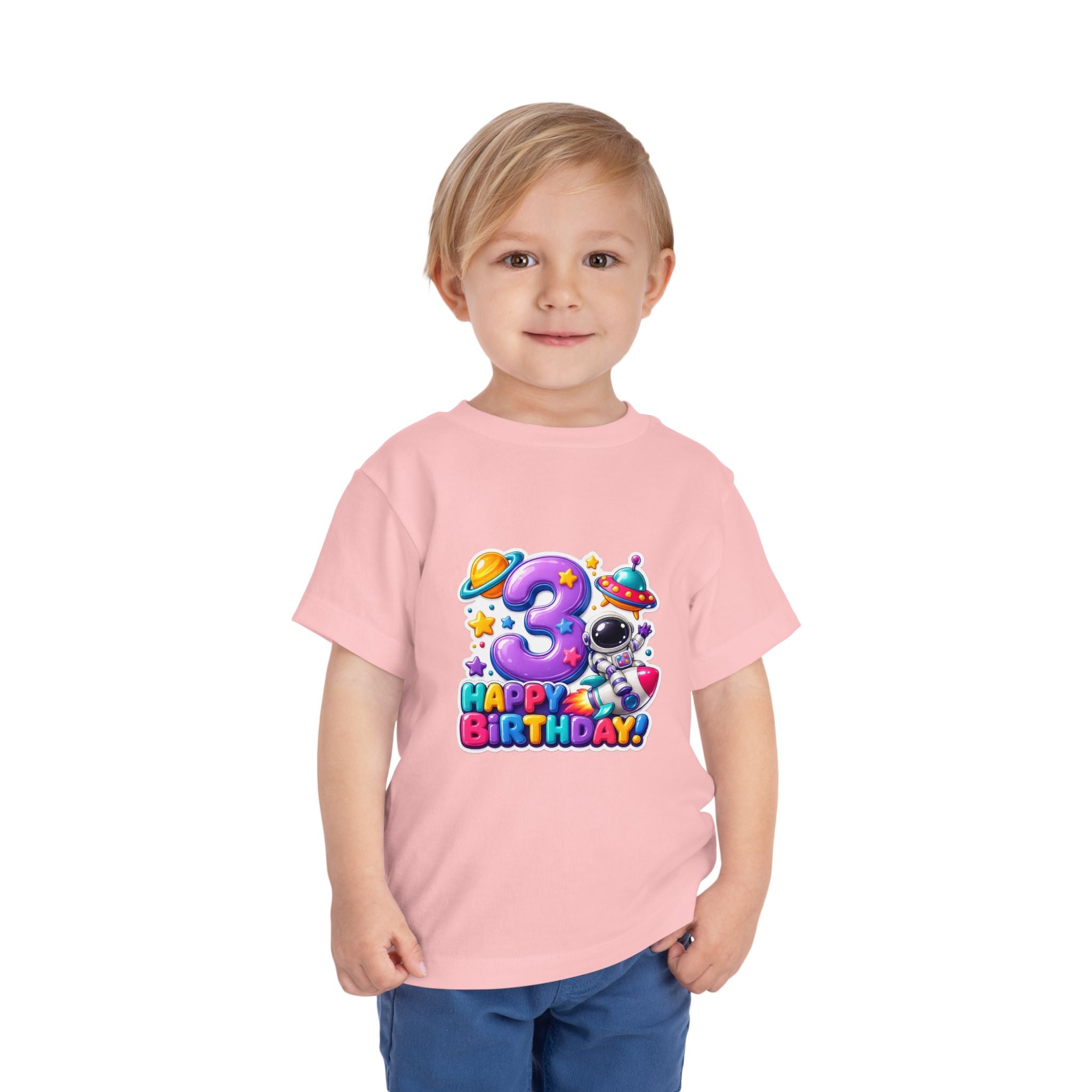3rd Birthday Toddler Tee — Space Astronaut "Happy Birthday" Shirt