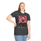 Soccer Star Graphic T‑Shirt — Retro Pink Icon Portrait.