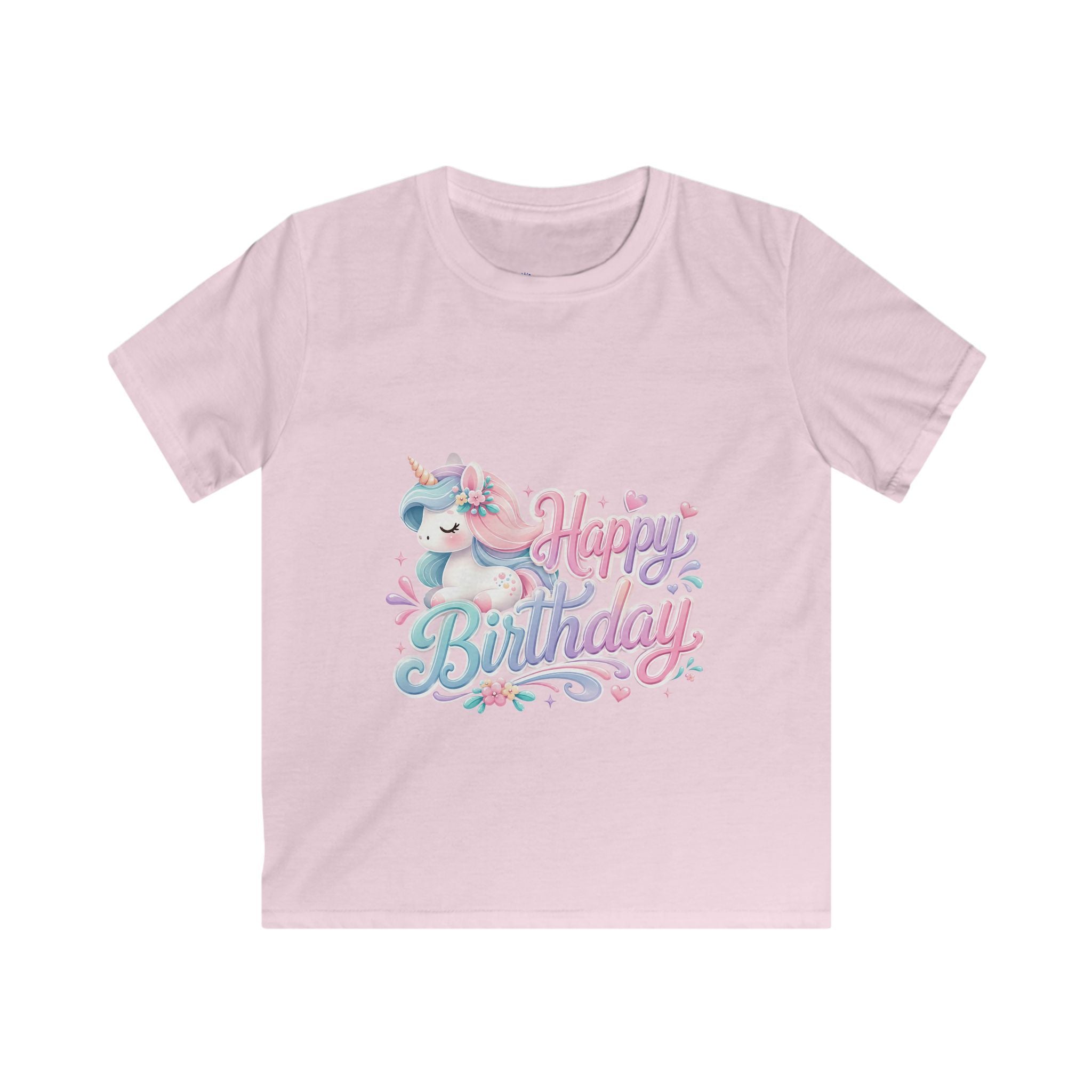 Kids Birthday Tee — Pastel Unicorn "Happy Birthday" Shirt for Girls