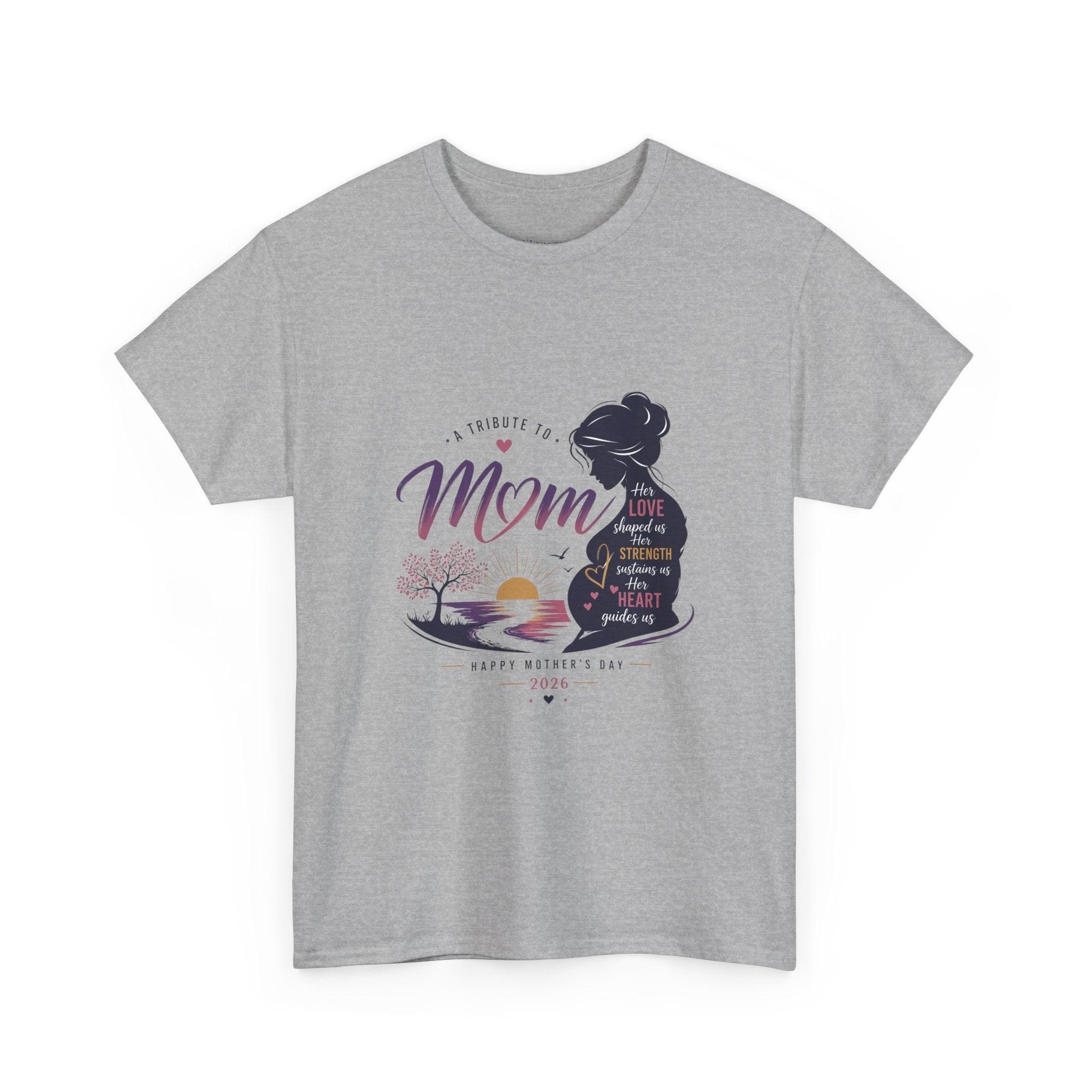 Mom Silhouette Sunset T-Shirt — "Super Mom" Graphic Tee for Mother's Day.