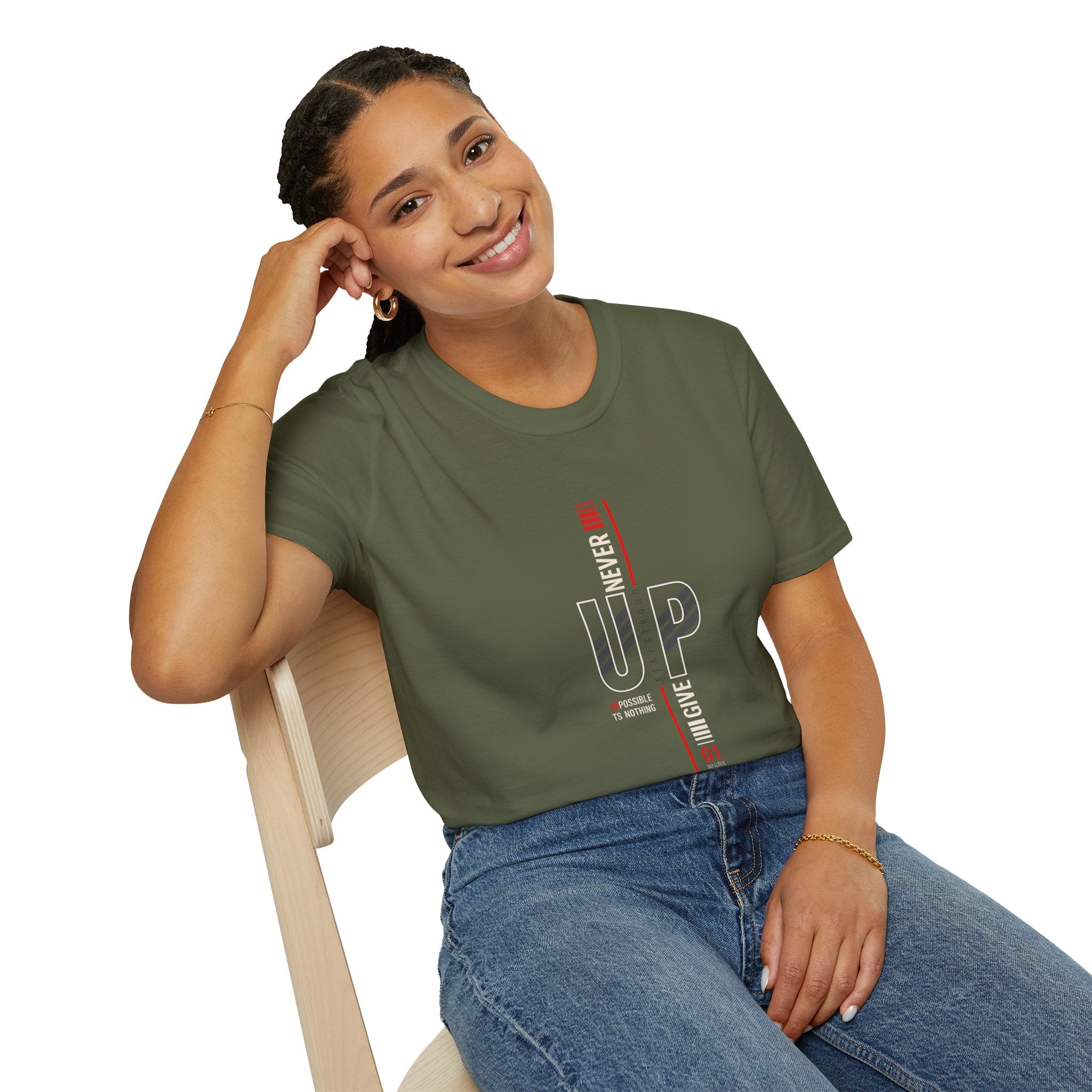 Never Give Up T-Shirt — Motivational Vertical 'Never Up' Graphic Tee