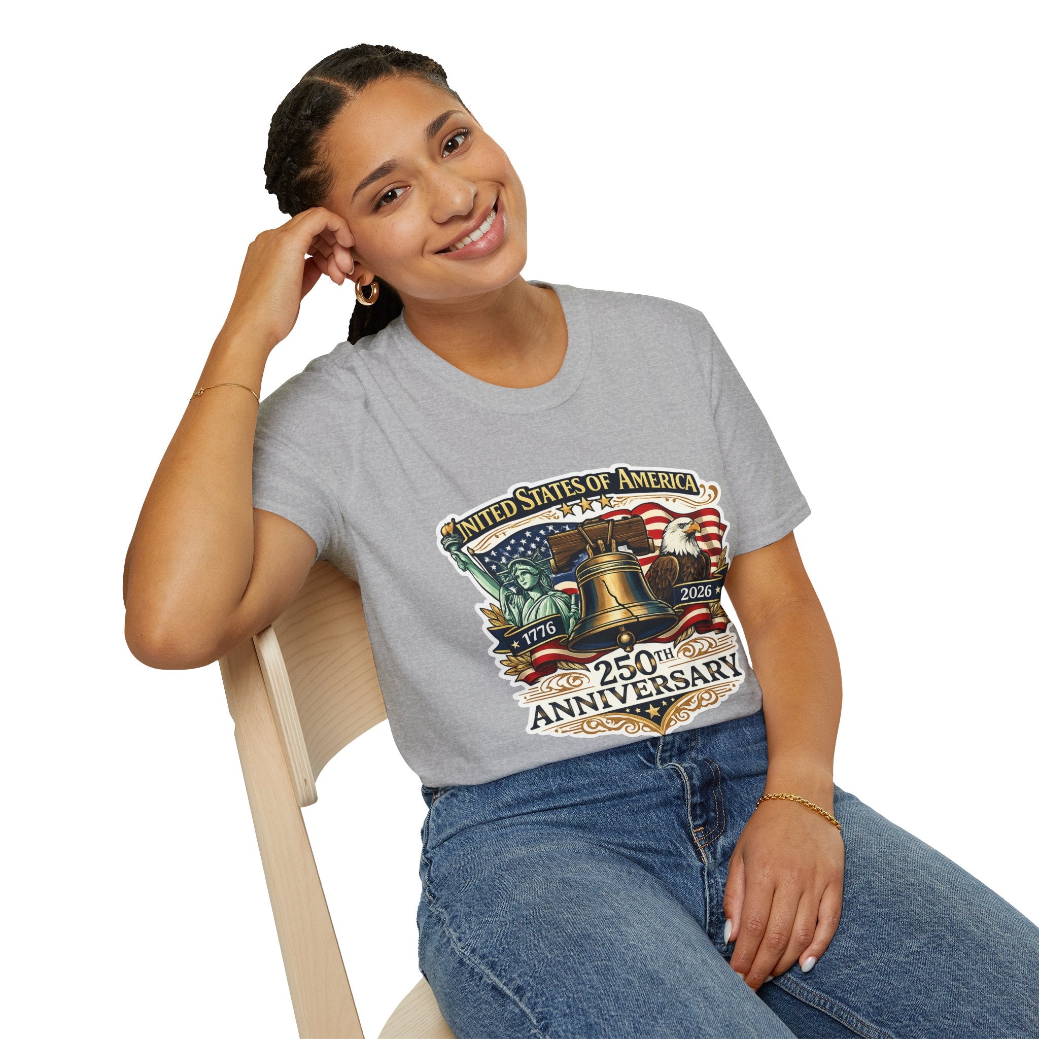 Patriotic USA 250th Anniversary T-Shirt — Liberty Bell, Eagle & Flag Design (1776–2026).