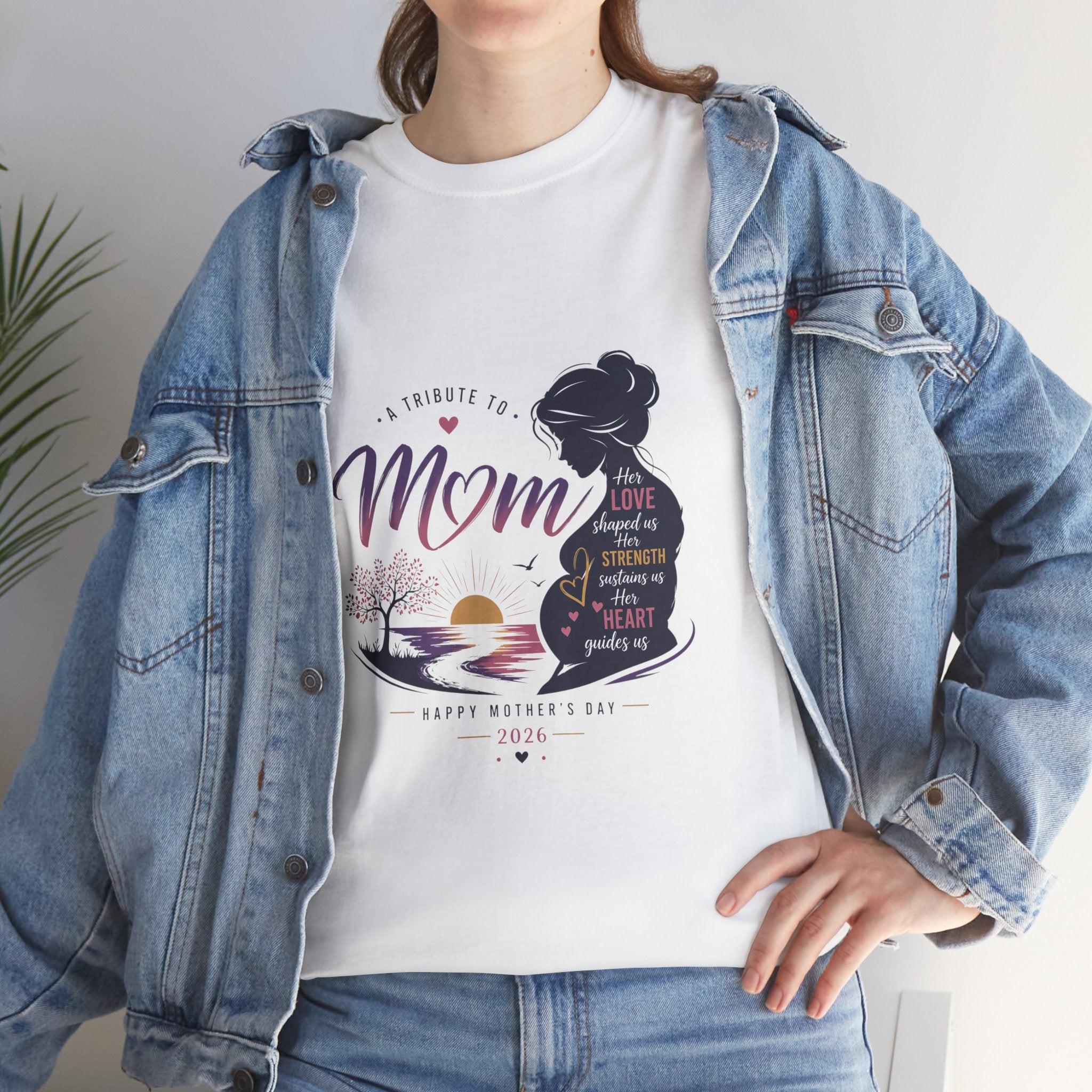 Mom Silhouette Sunset T-Shirt — "Super Mom" Graphic Tee for Mother's Day.