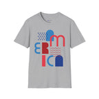 Red and blue patriotic typography tee