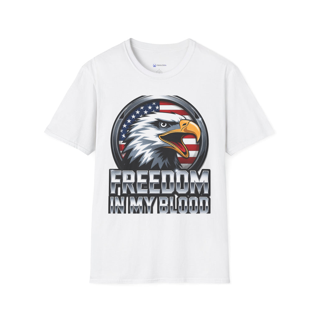 Patriotic Eagle T-Shirt — 'Freedom in My Blood' American Flag Tee design.