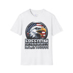 Patriotic Eagle T-Shirt — 'Freedom in My Blood' American Flag Tee design.