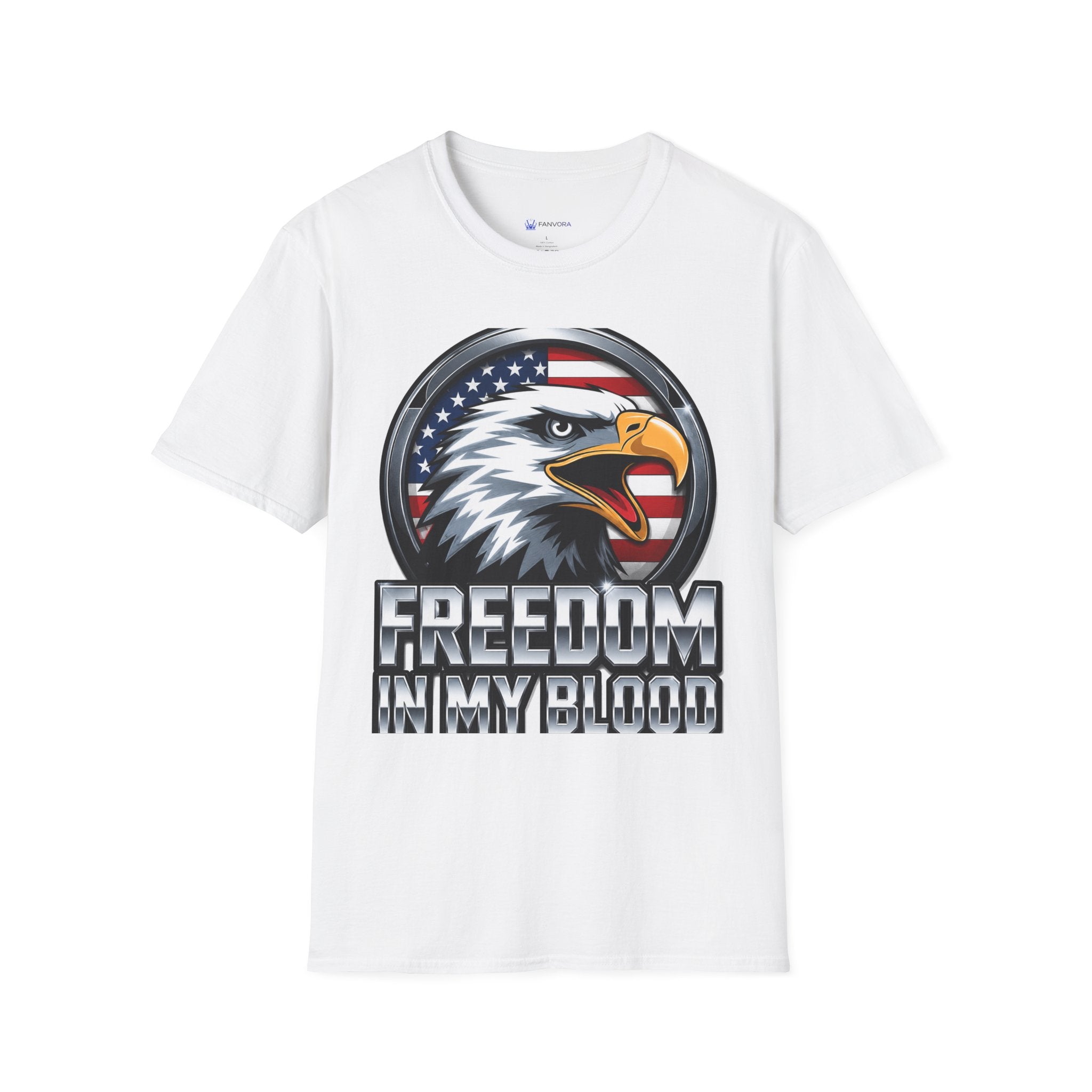 Patriotic Eagle T-Shirt — 'Freedom in My Blood' American Flag Tee design.
