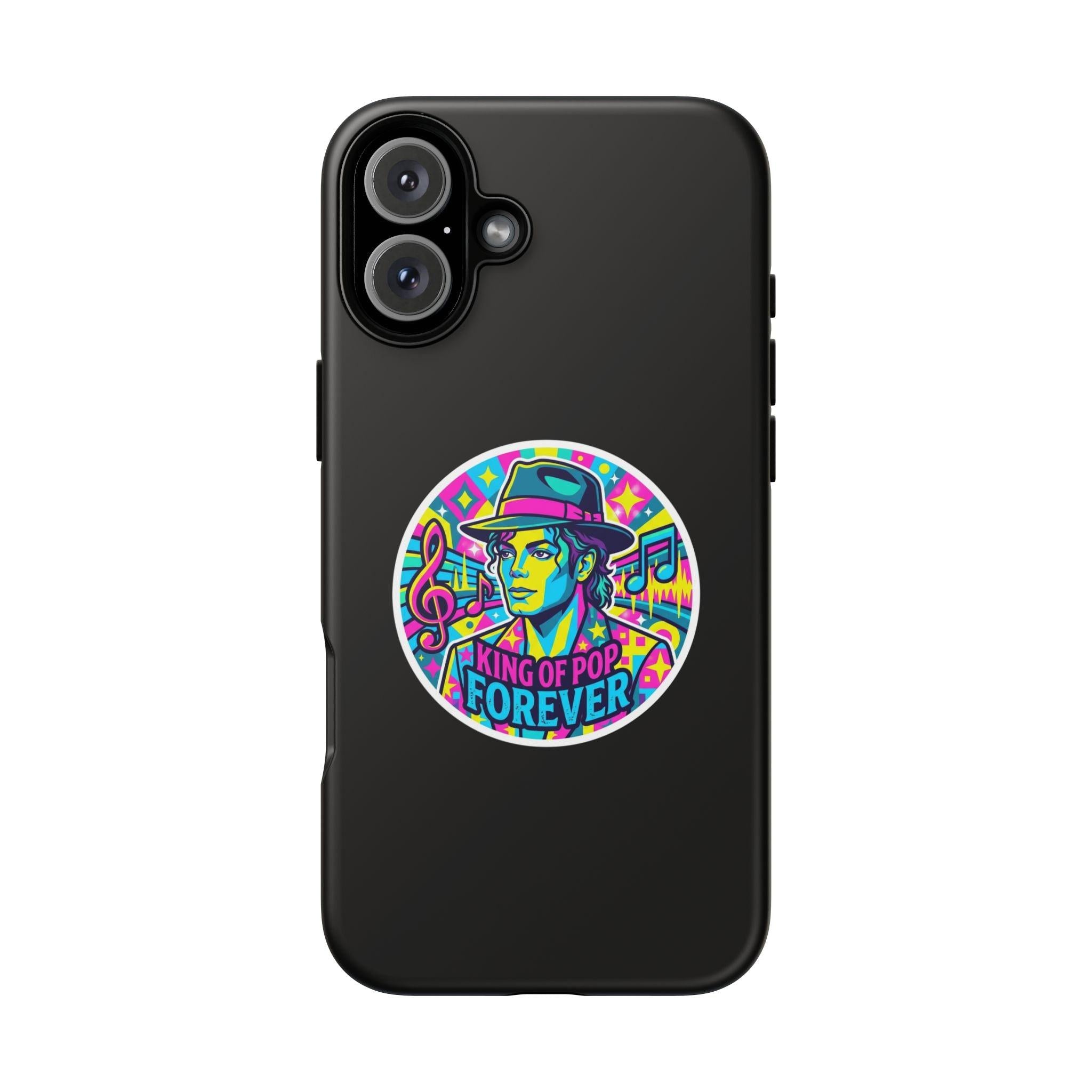 Matte Black iPhone Tough Cases 12 to 17 Pro Max  — "King of Pop Forever" Retro Pop Art Phone Case