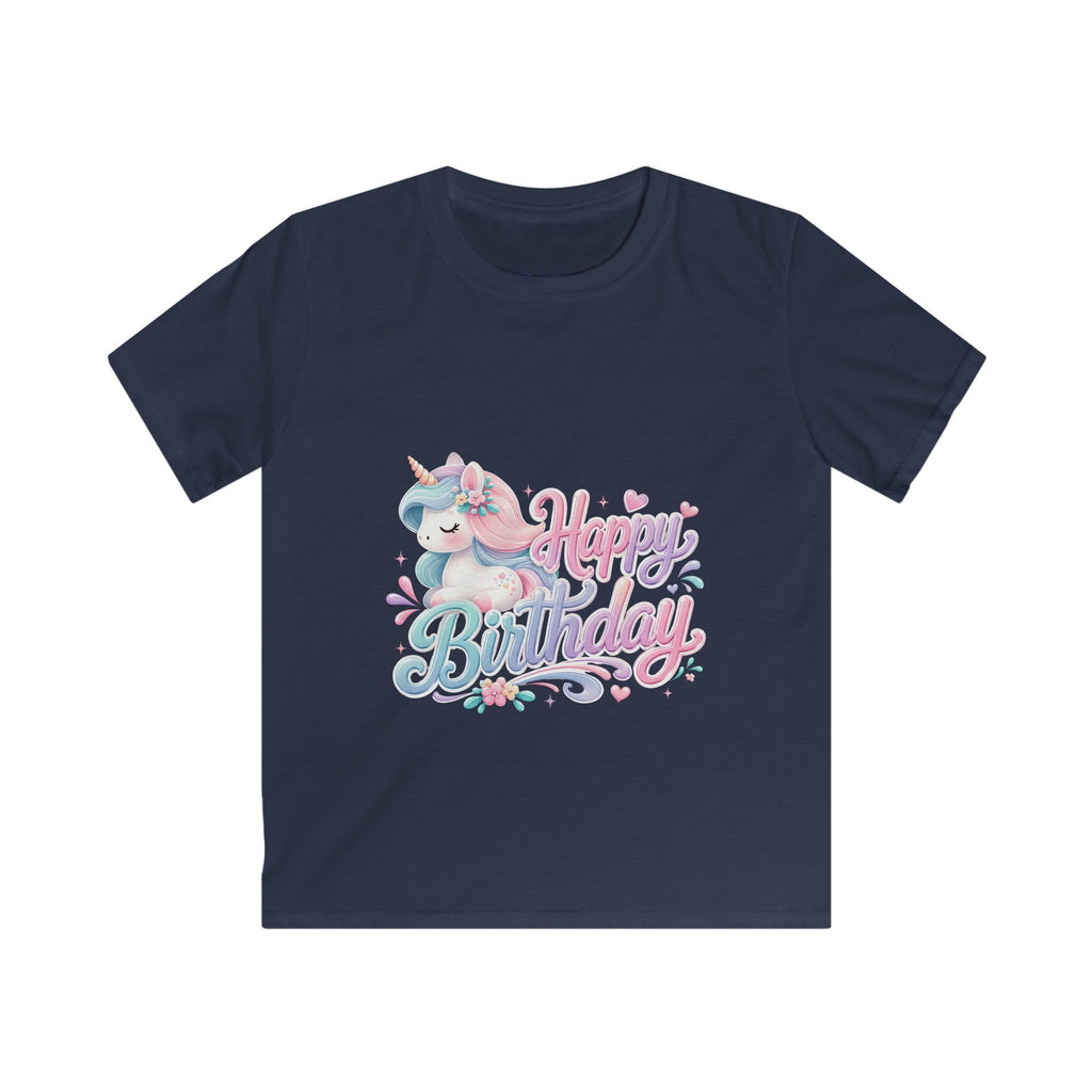 Kids Birthday Tee — Pastel Unicorn "Happy Birthday" Shirt for Girls