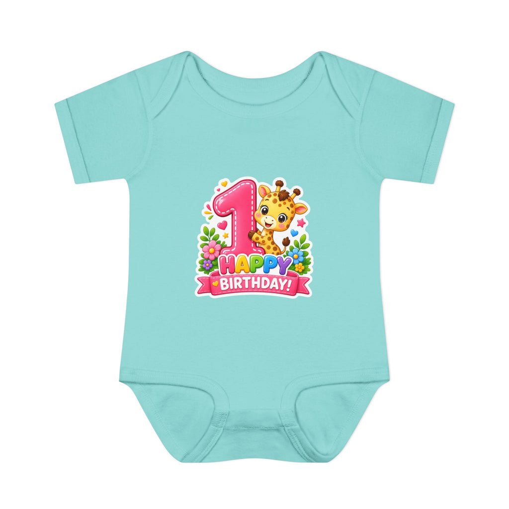 1st Birthday Baby Bodysuit - Happy Birthday Giraffe Onesie