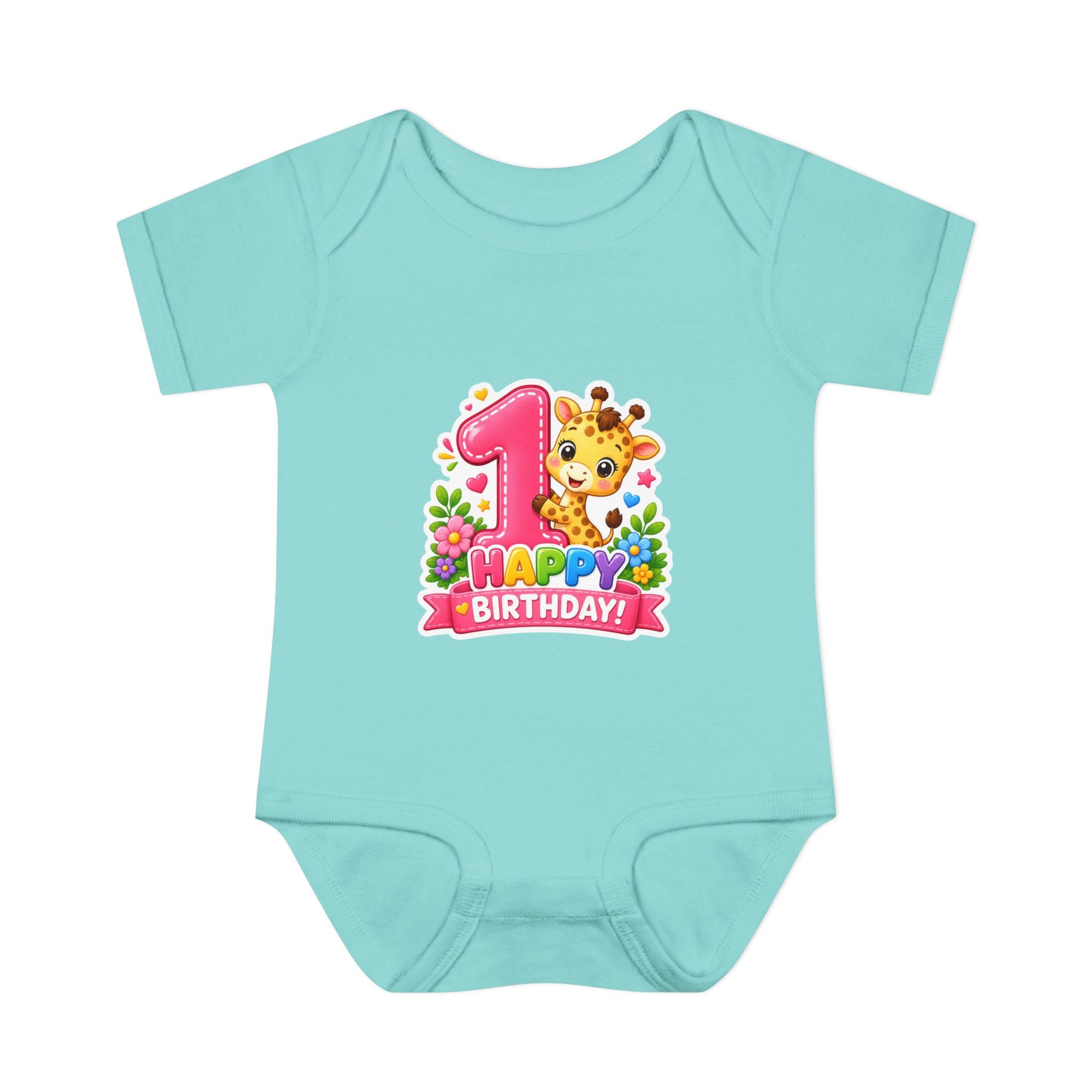 1st Birthday Baby Bodysuit - Happy Birthday Giraffe Onesie
