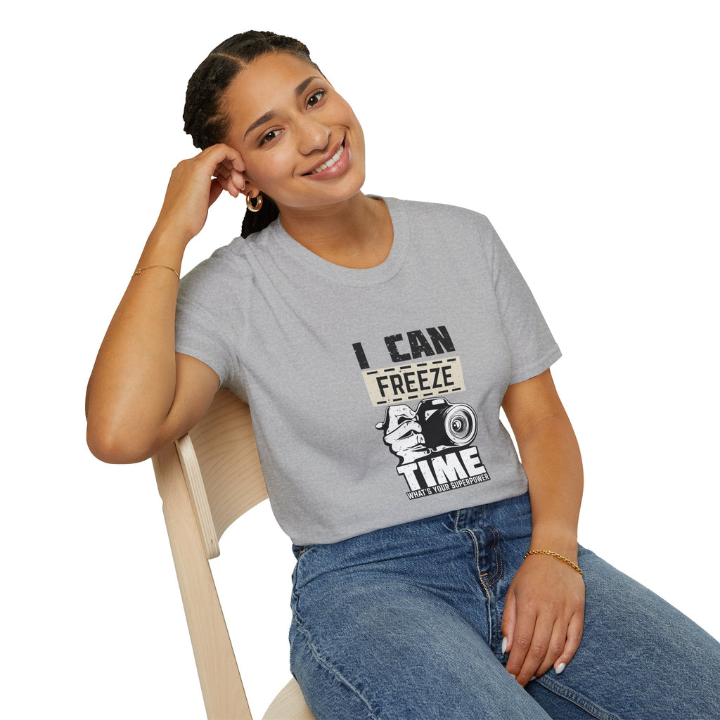 I Can Freeze Time Camera T‑Shirt — Vintage Photographer Quote Tee