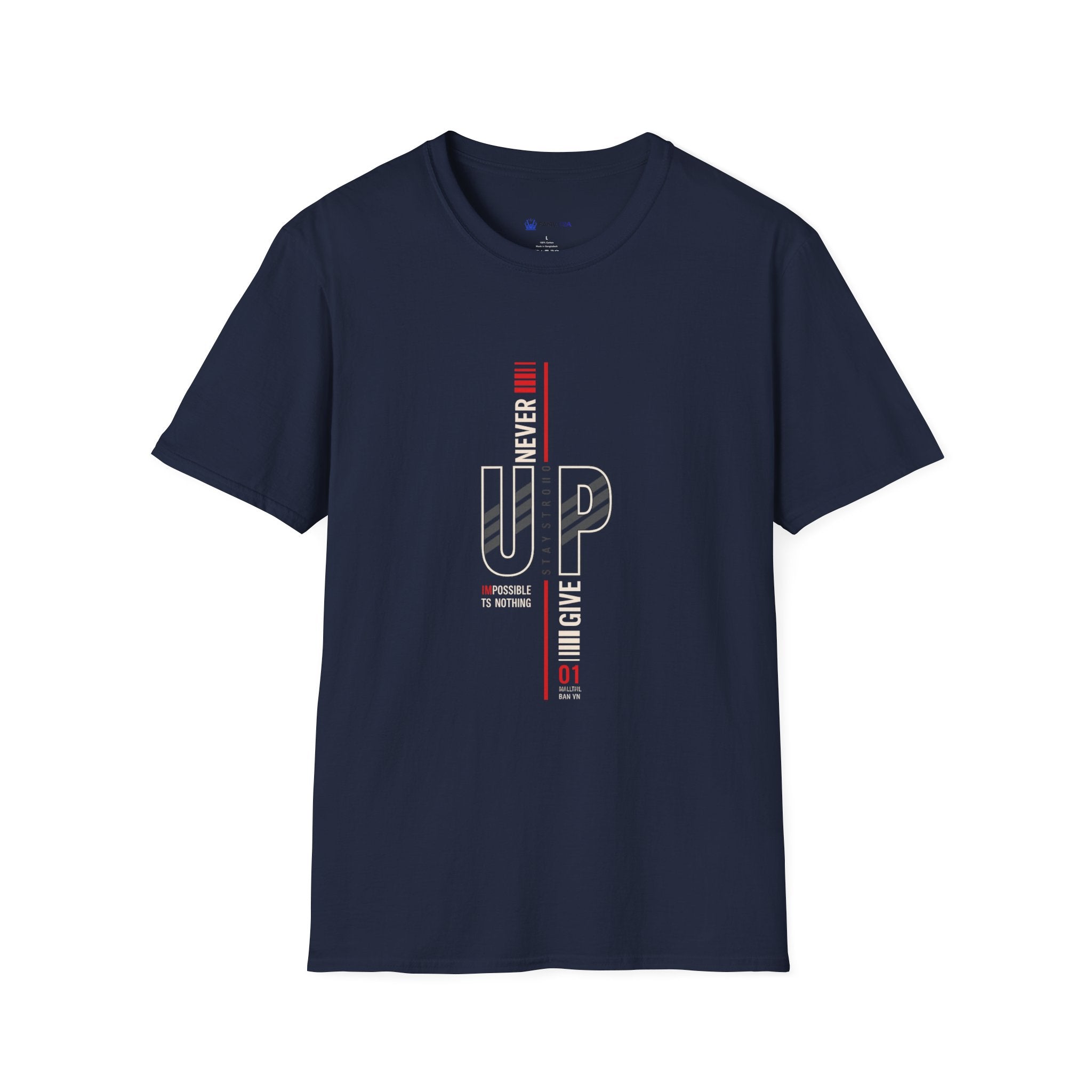 Never Give Up T-Shirt — Motivational Vertical 'Never Up' Graphic Tee