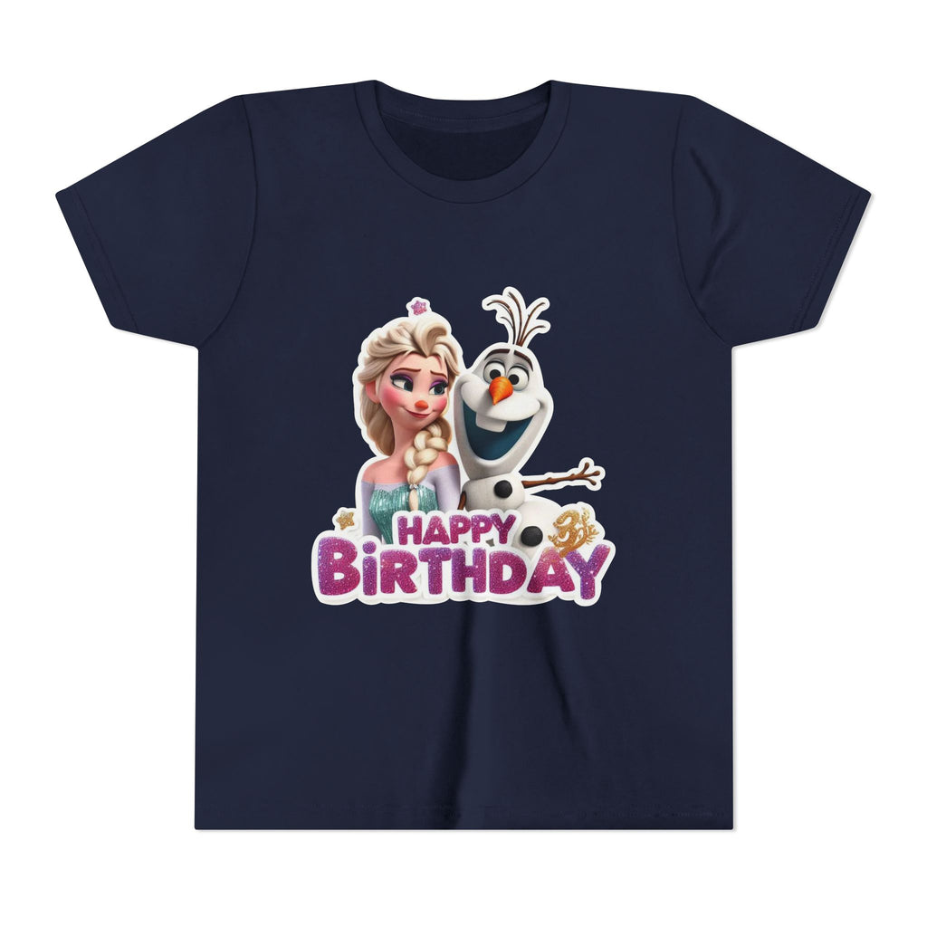 Kids' Birthday Tee - Cute Princess and Snowman "Happy Birthday" Graphic