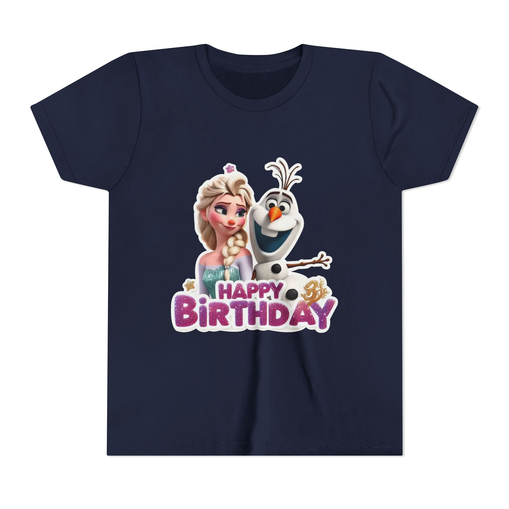 Kids' Birthday Tee - Cute Princess and Snowman "Happy Birthday" Graphic