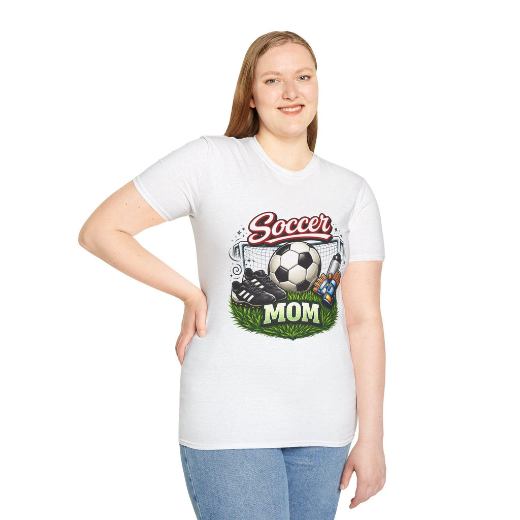 Soccer Mom T-Shirt — Graphic Soccer Ball, Cleats & Goal Tee.