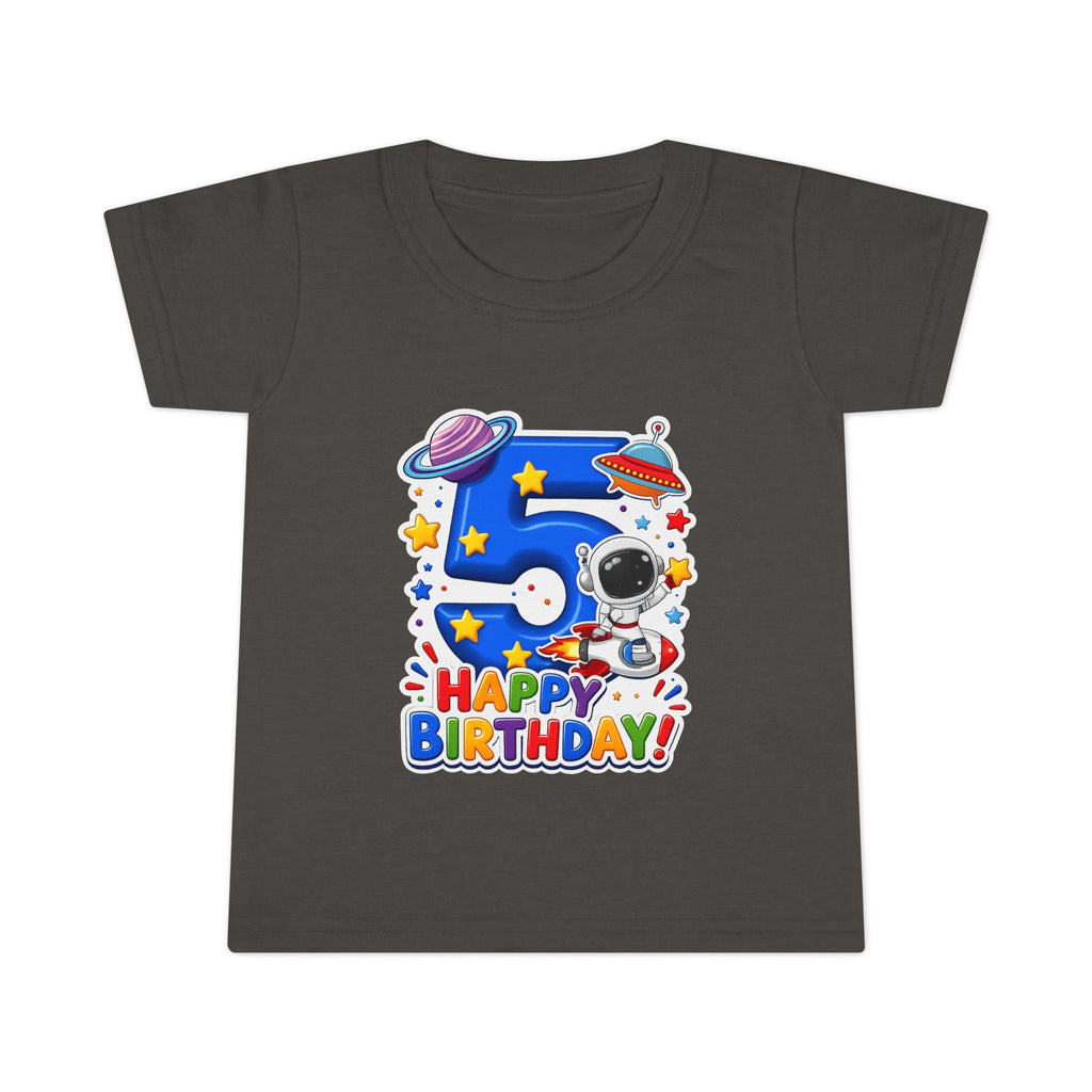 Toddler T-Shirt - Space 5th Birthday "Happy Birthday" Astronaut Number 5 Tee