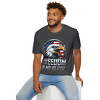 Patriotic Eagle T-Shirt — 'Freedom in My Blood' American Flag Tee design.
