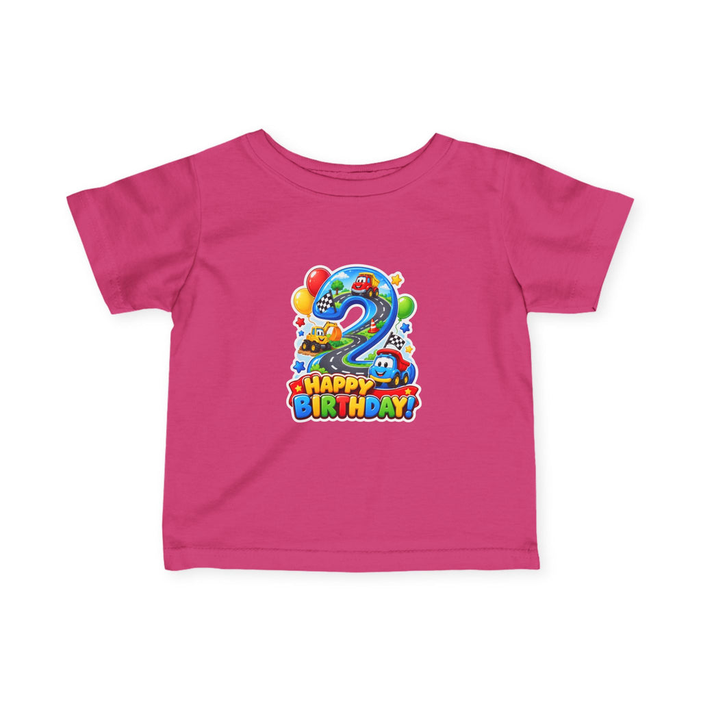 Toddler 2nd Birthday Tee – Colorful Balloon & Race Car "Happy Birthday" Shirt