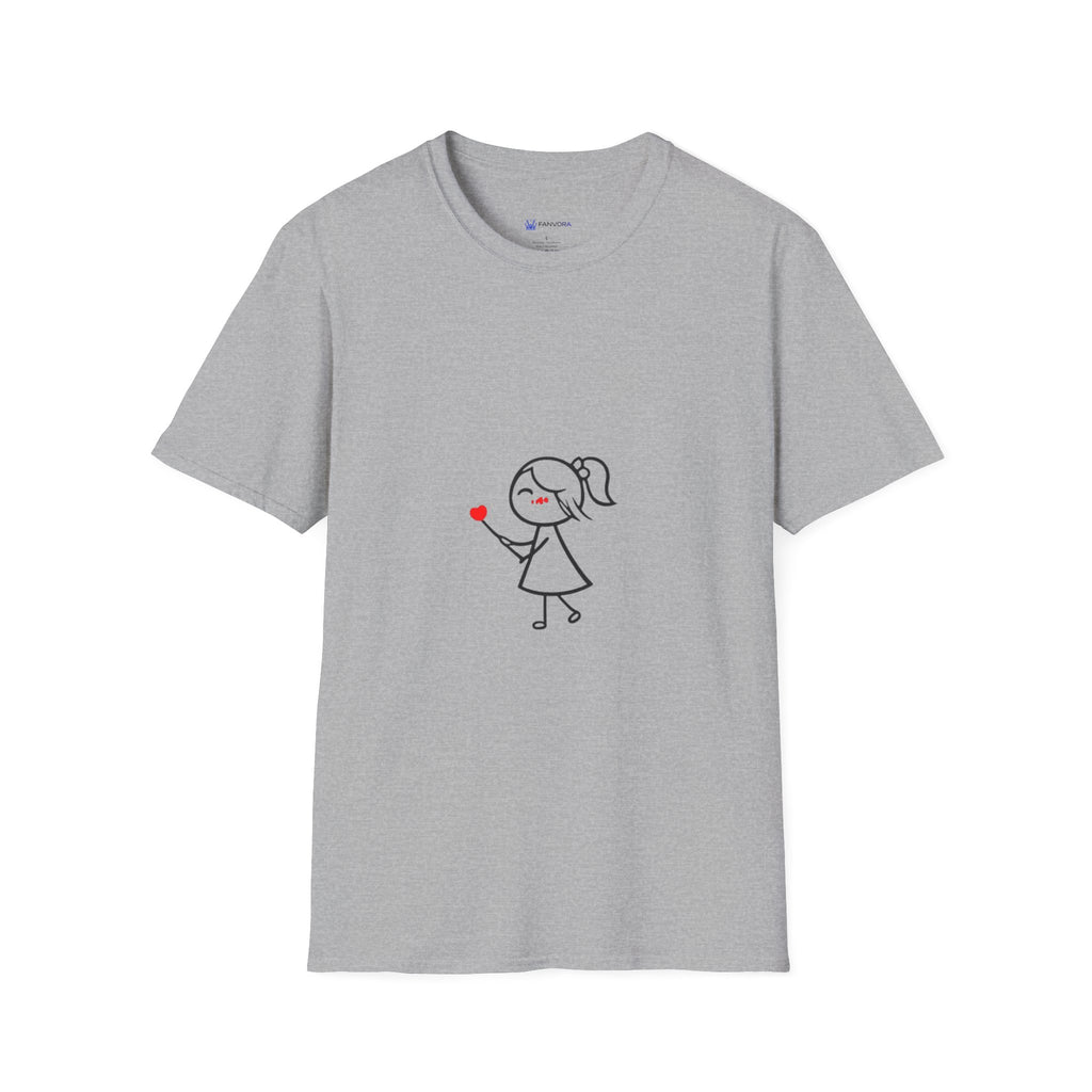 Stick Figure Girl Holding Heart T-Shirt — Cute Minimalist Valentine Tee