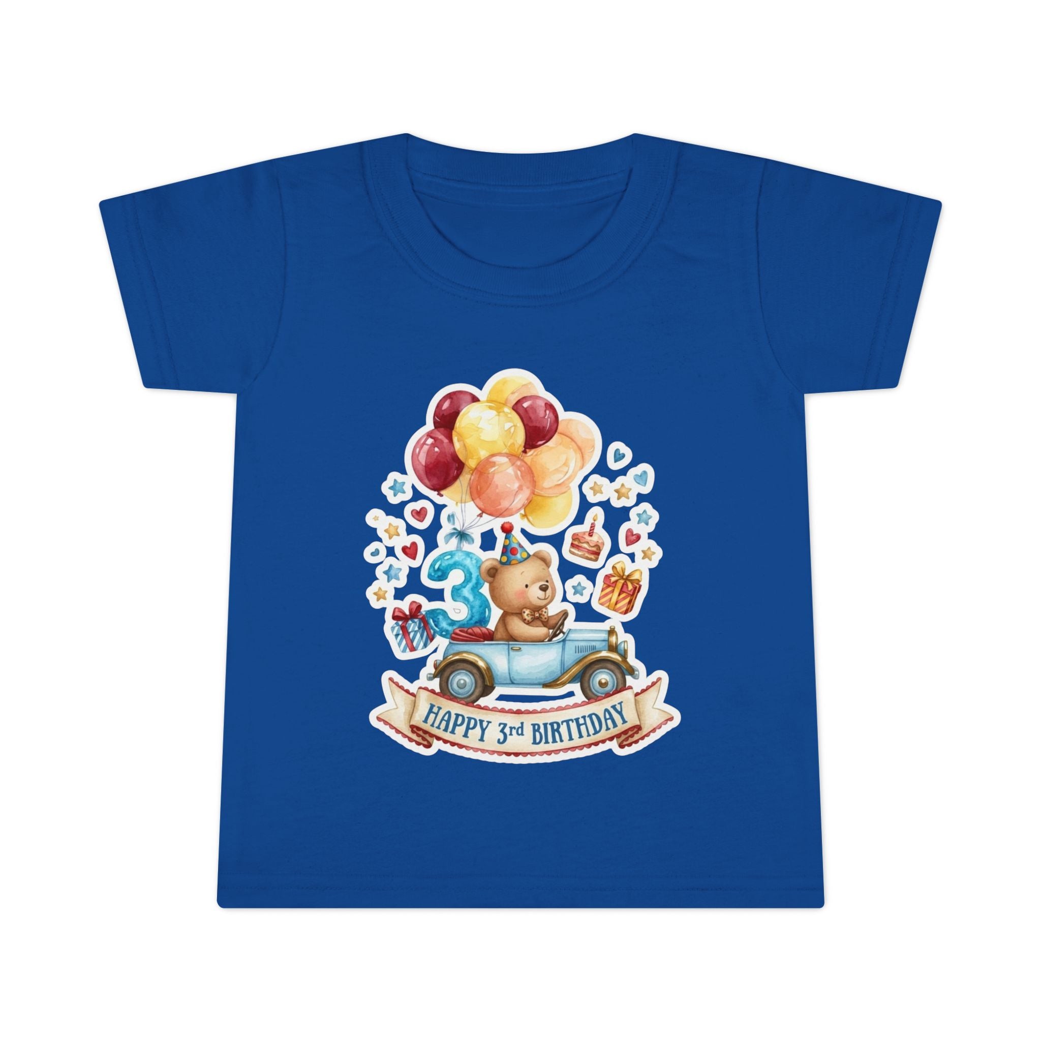 Toddler T-Shirt — Happy 3rd Birthday Bear Balloons Graphic
