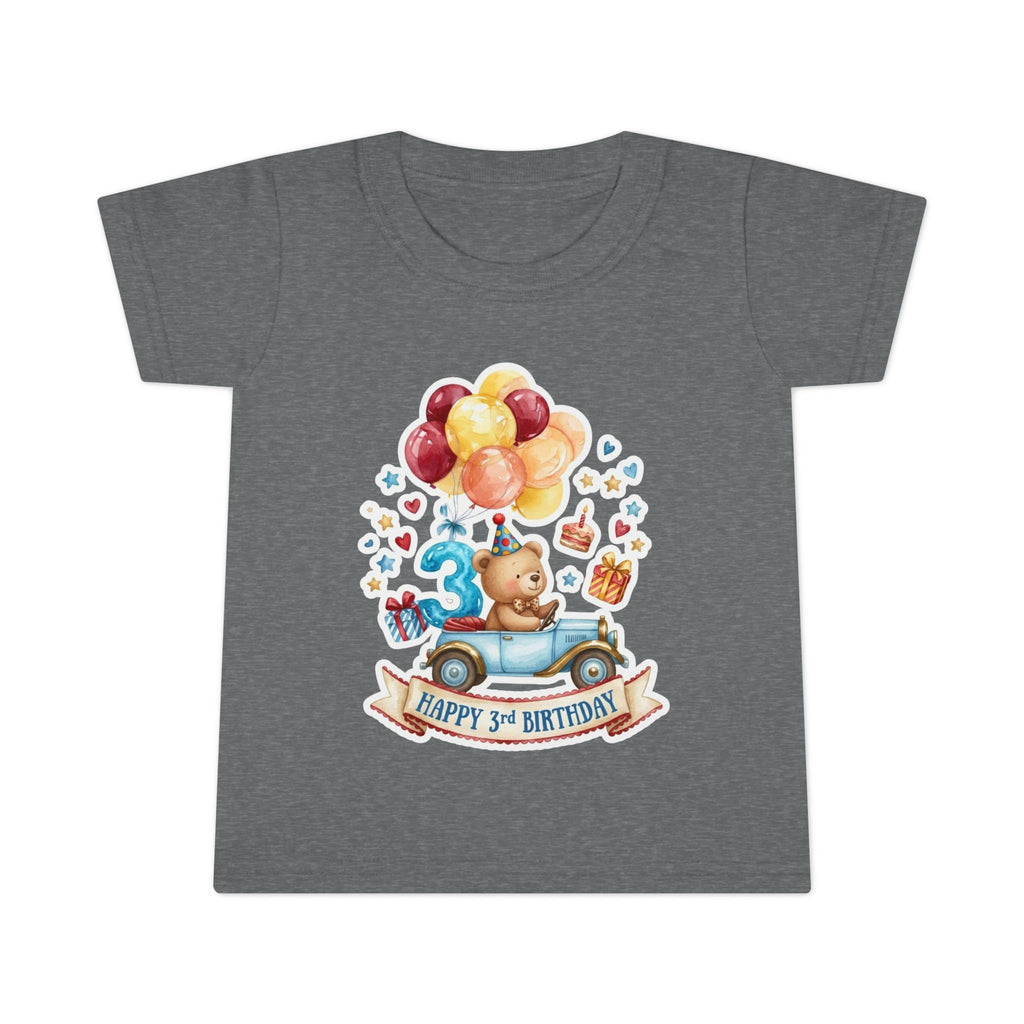 Toddler T-Shirt — Happy 3rd Birthday Bear Balloons Graphic