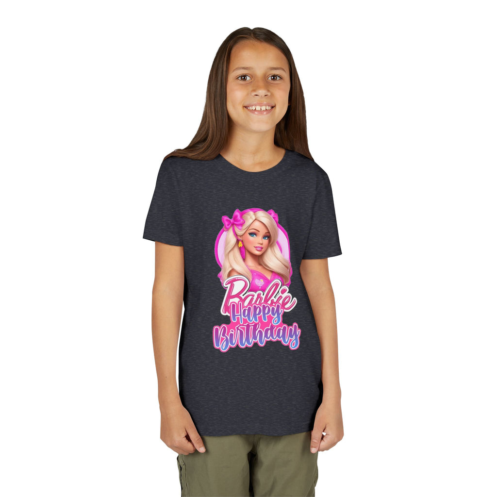 Youth Tee — "Barbie Happy Birthday" Pink Birthday Graphic Shirt