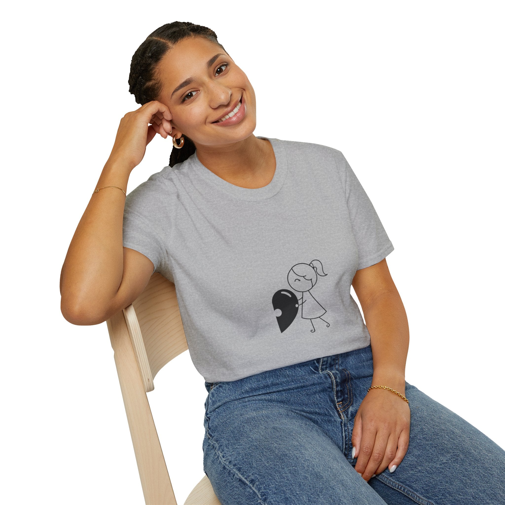 T-Shirt — Minimal Cute Girl Holding Heart Graphic Tee