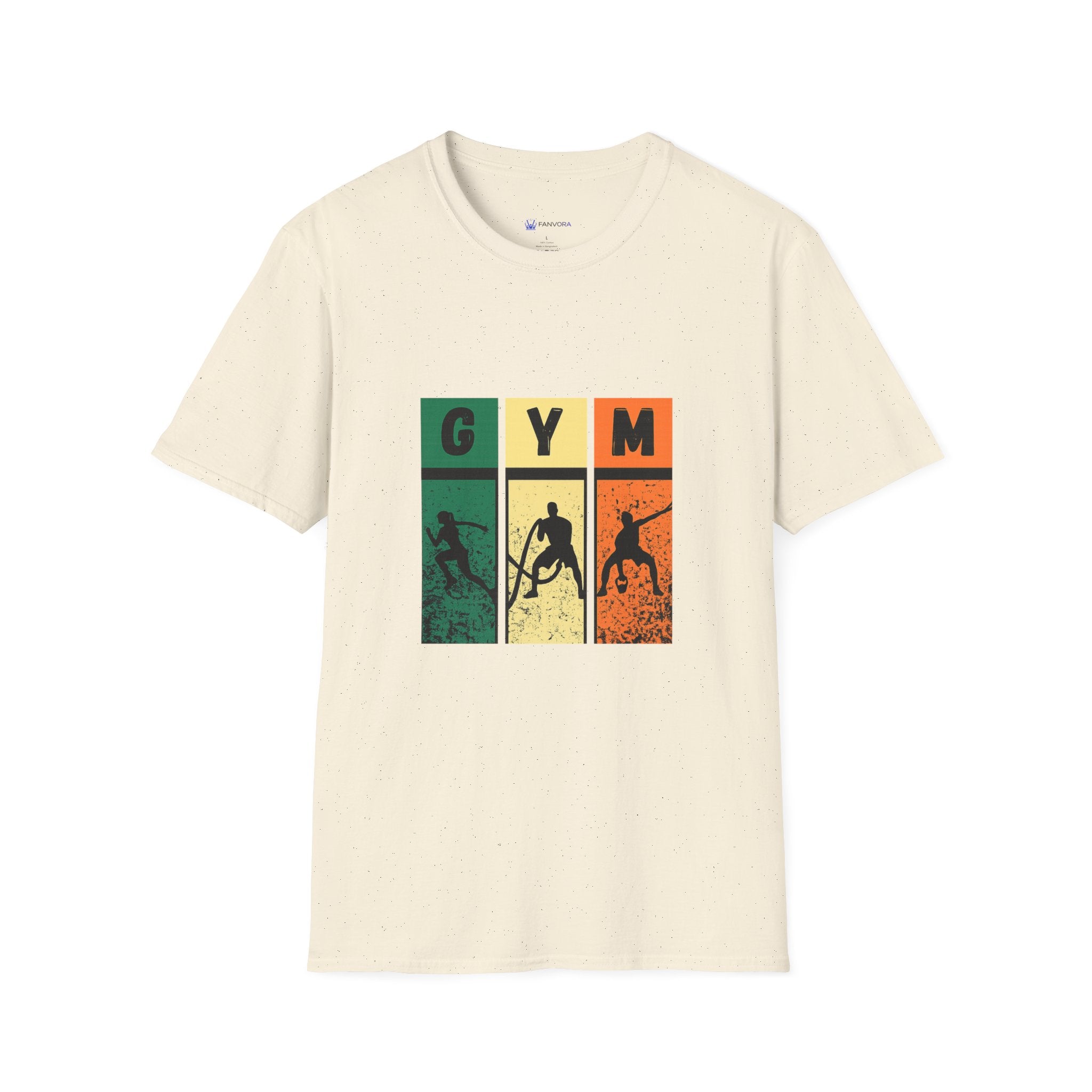 Gym Retro Blocks T‑Shirt — Vintage Fitness Silhouette Tee
