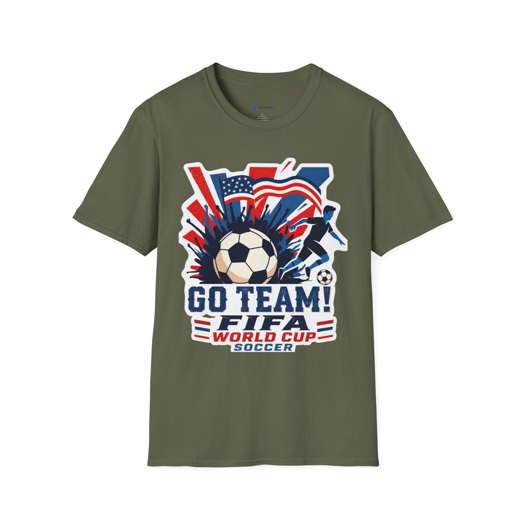 Soccer  Cup T-Shirt – "Go Team! Cup Soccer" USA Flag Design