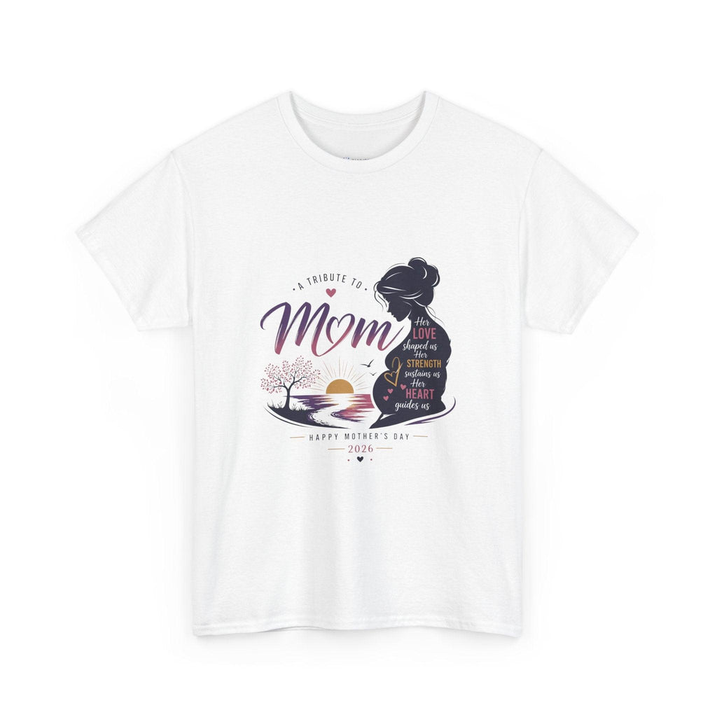 Mom Silhouette Sunset T-Shirt — "Super Mom" Graphic Tee for Mother's Day.