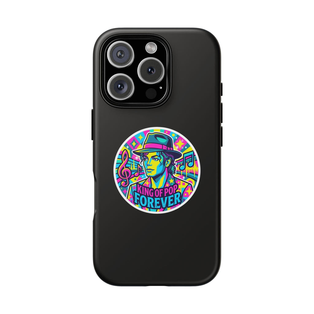 Matte Black iPhone Tough Cases 12 to 17 Pro Max  — "King of Pop Forever" Retro Pop Art Phone Case