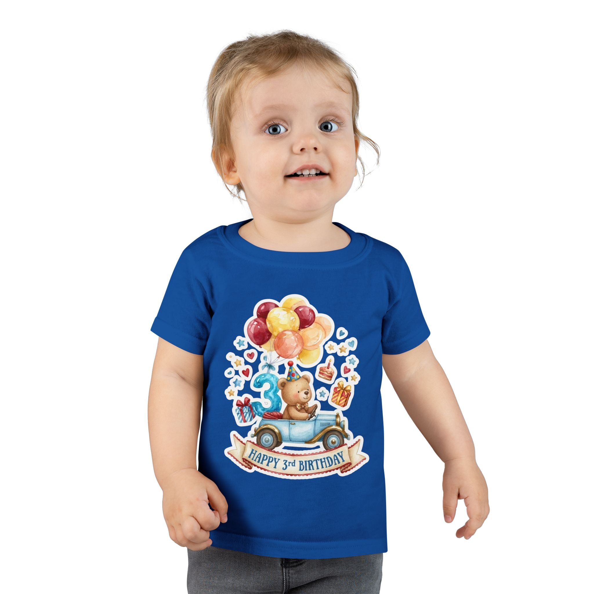 Toddler T-Shirt — Happy 3rd Birthday Bear Balloons Graphic