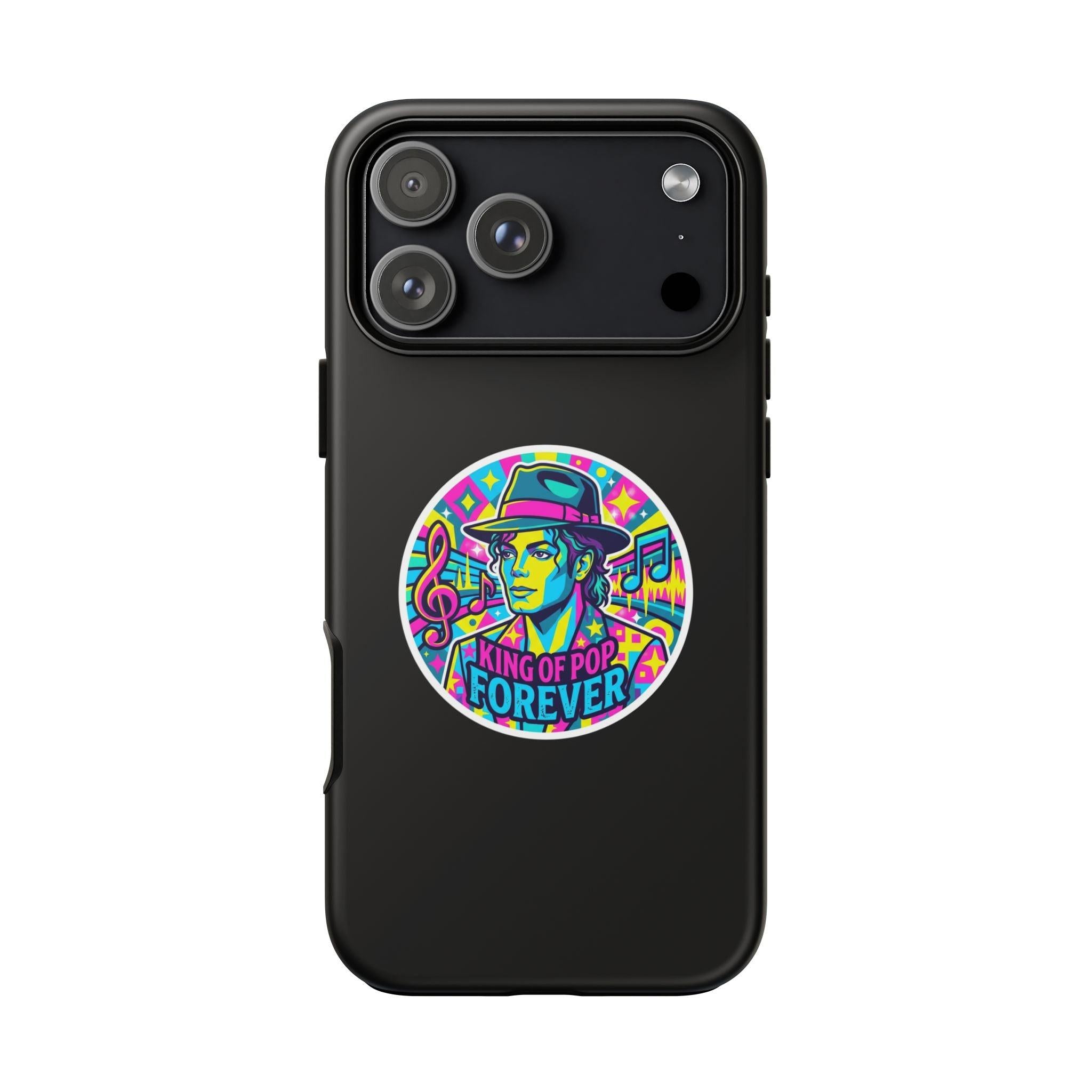 Matte Black iPhone Tough Cases 12 to 17 Pro Max  — "King of Pop Forever" Retro Pop Art Phone Case