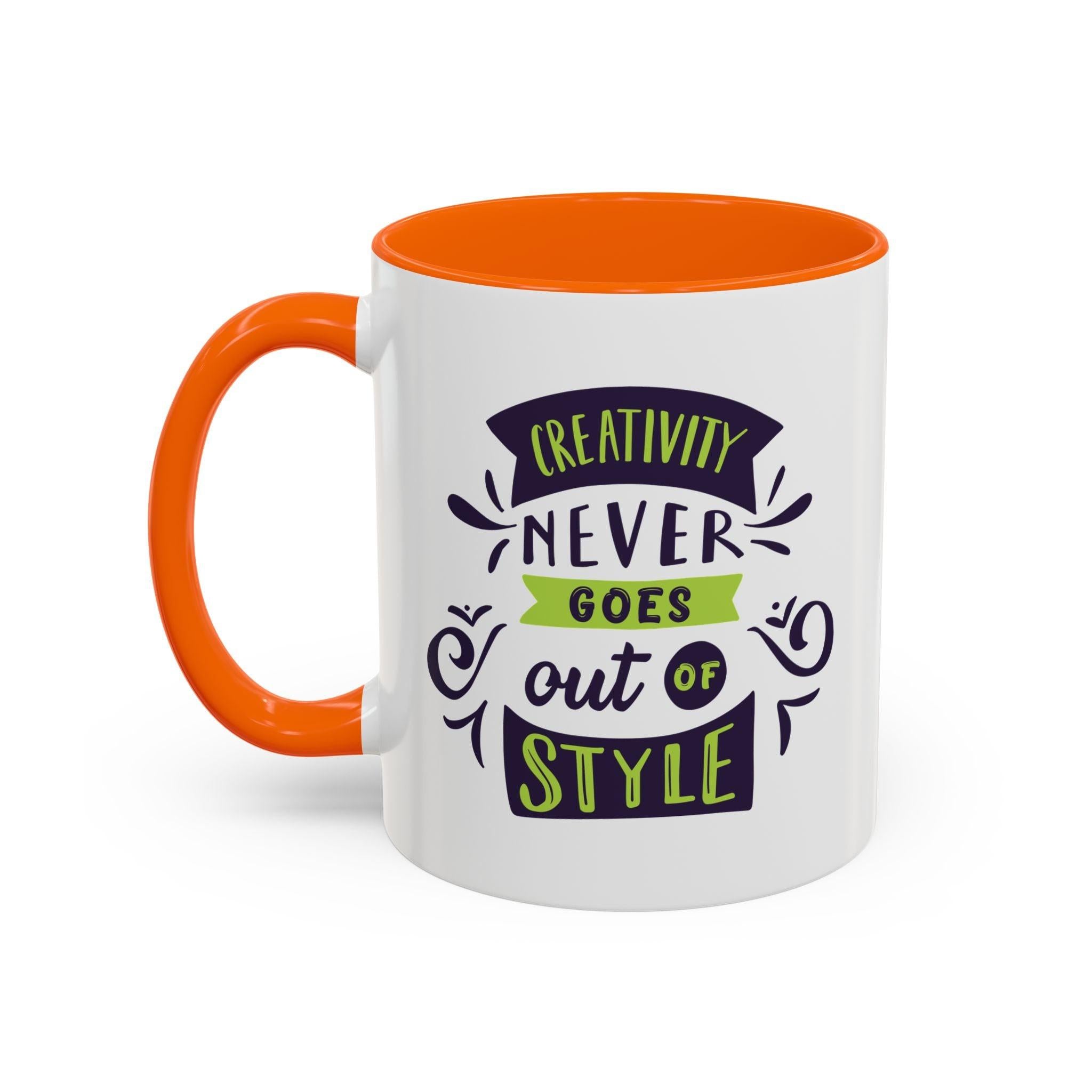 Inspirational "Creativity Never Goes Out of Style" Accent Coffee Mug (Black Handle).