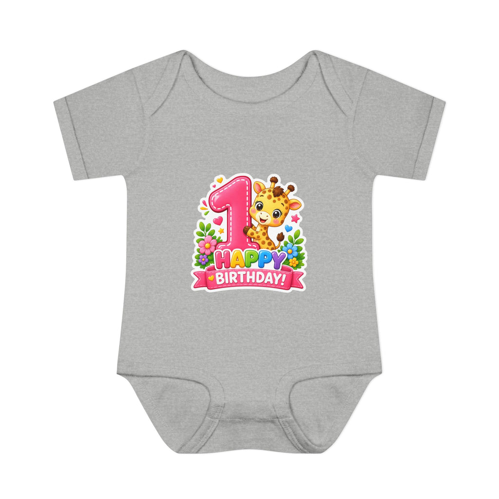 1st Birthday Baby Bodysuit - Happy Birthday Giraffe Onesie