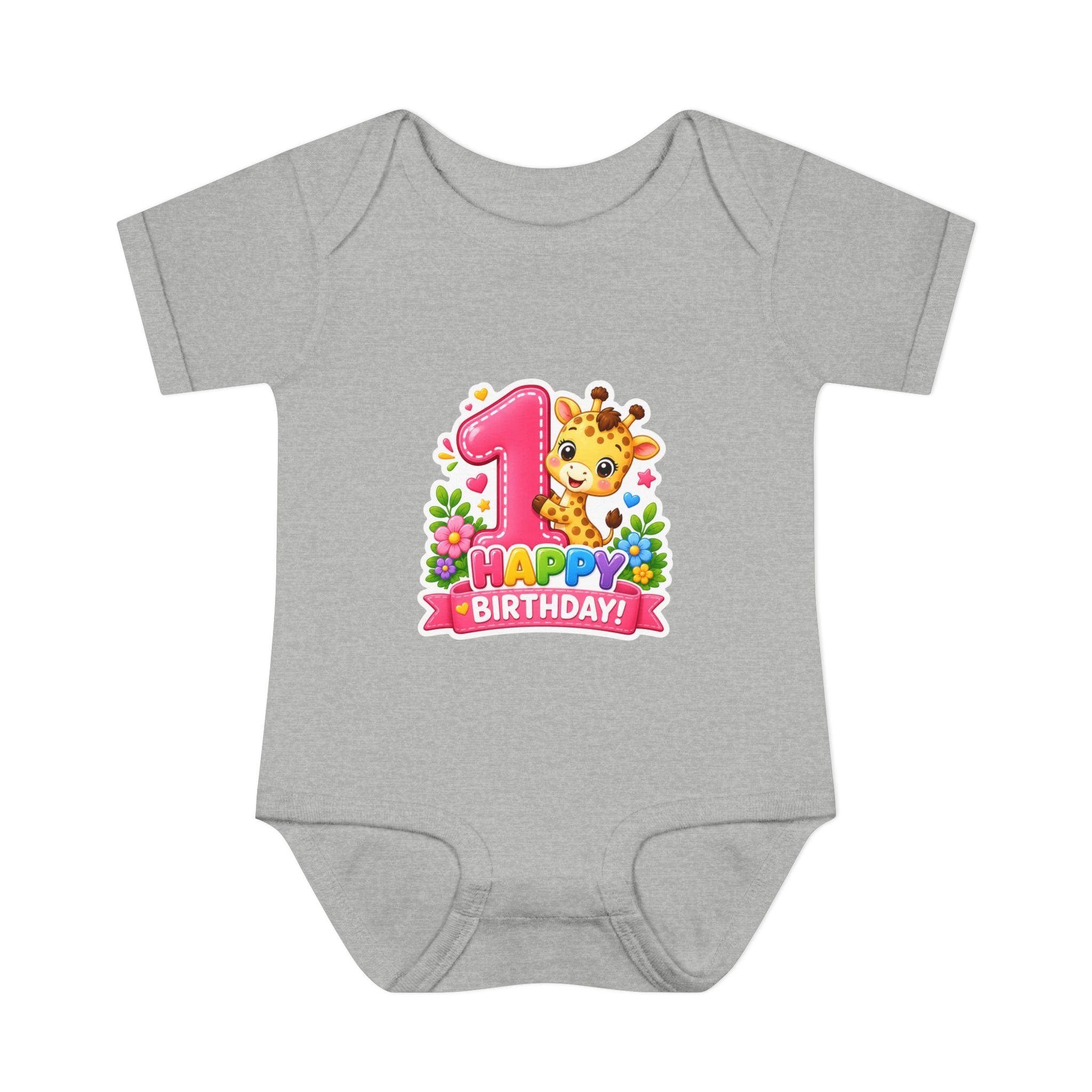 1st Birthday Baby Bodysuit - Happy Birthday Giraffe Onesie