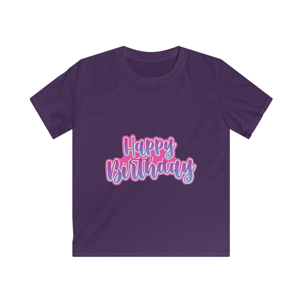Kids Tee — "Happy Birthday" Pink & Purple Birthday Shirt for Children