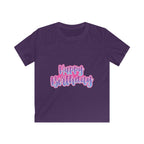 Kids Tee — "Happy Birthday" Pink & Purple Birthday Shirt for Children