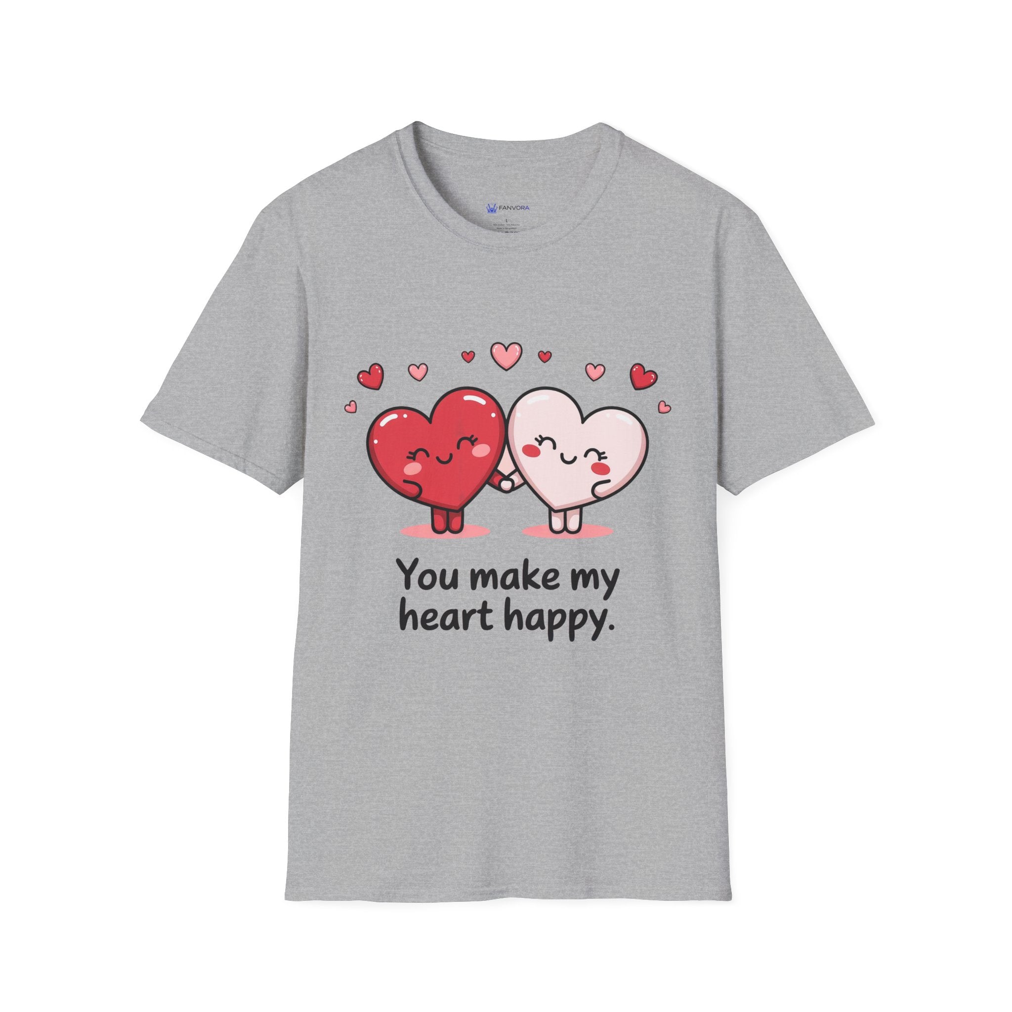 Cute Couples Heart T-Shirt — "You Make My Heart Happy" Valentine's Tee