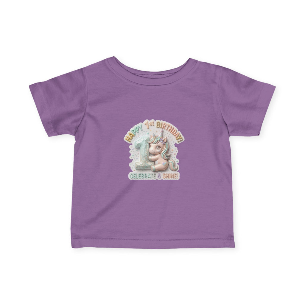 Infant Tee — 'Happy 1st Birthday' Pastel Unicorn Celebrate & Share
