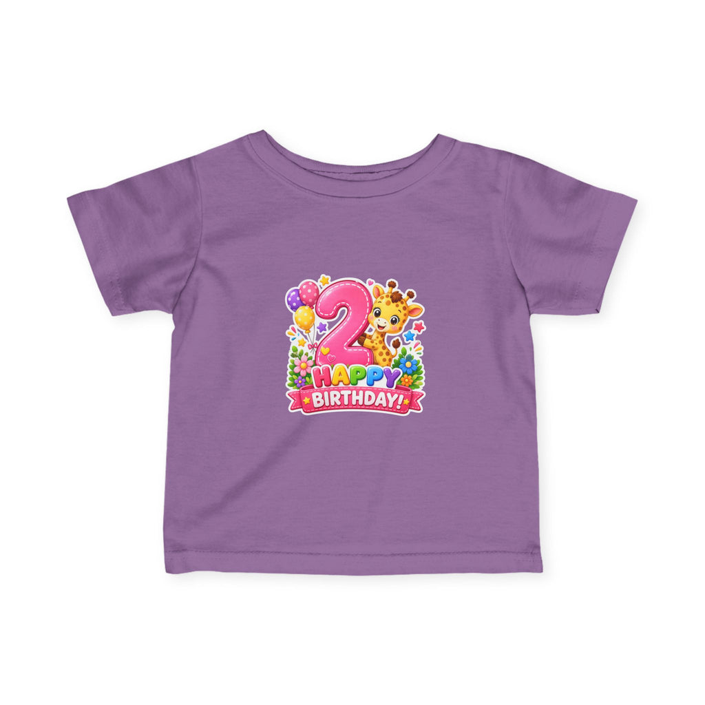 2nd Birthday Infant Tee - Cute Giraffe & Balloons Happy Birthday Shirt