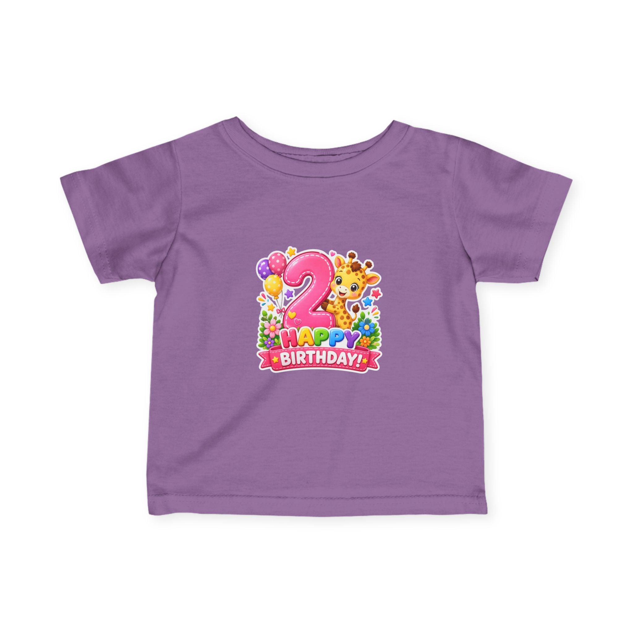 2nd Birthday Infant Tee - Cute Giraffe & Balloons Happy Birthday Shirt
