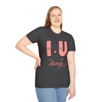 T-Shirt – Cute 'I  U Always' Kissing Letters Valentine's Tee