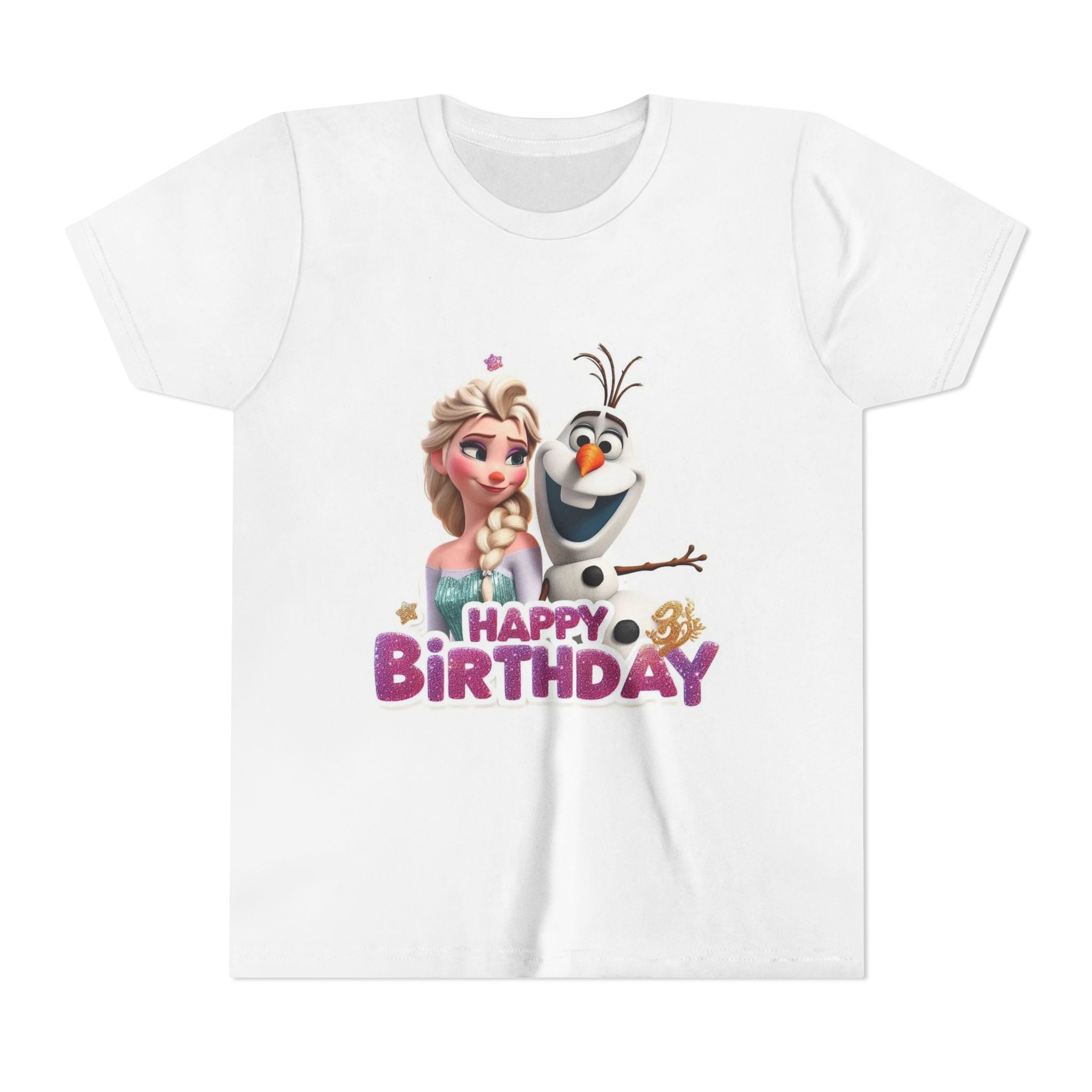 Kids' Birthday Tee - Cute Princess and Snowman "Happy Birthday" Graphic