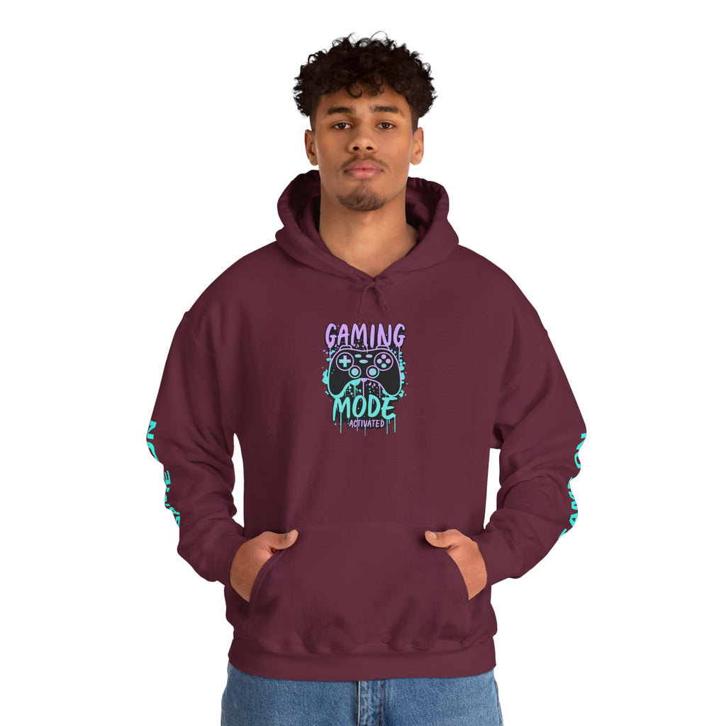 Gaming Mode Hoodie — "Gaming Mode" Graphic Pullover with Sleeve "Game On" Text