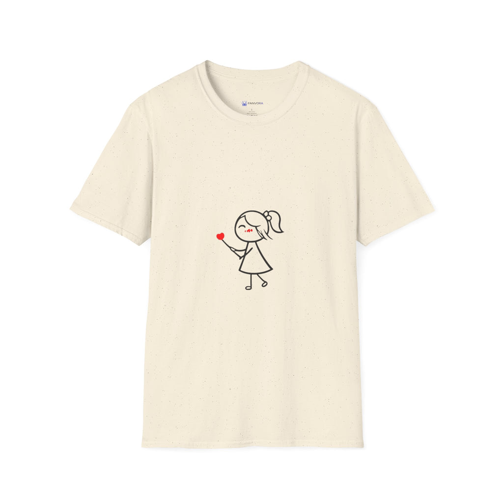 Stick Figure Girl Holding Heart T-Shirt — Cute Minimalist Valentine Tee