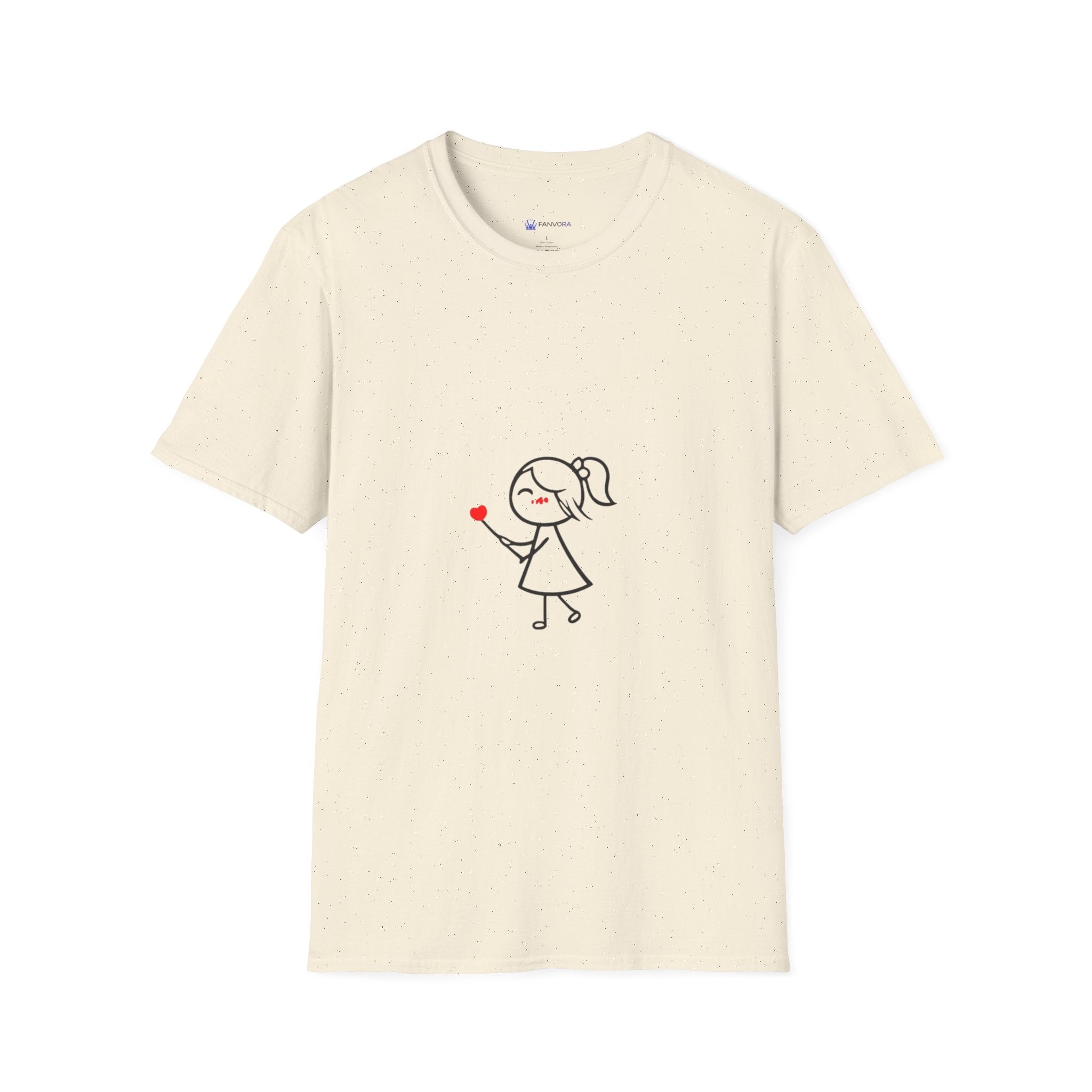 Stick Figure Girl Holding Heart T-Shirt — Cute Minimalist Valentine Tee
