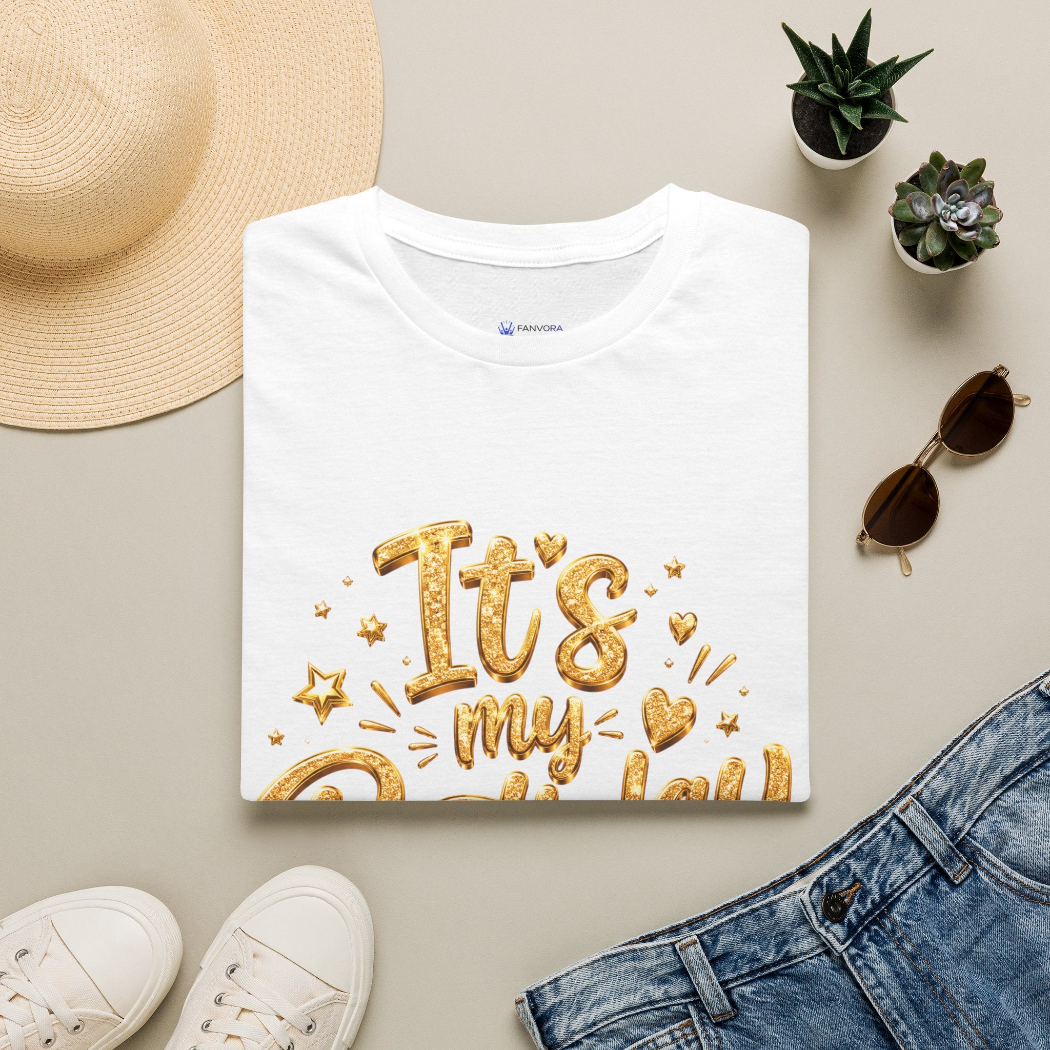 Birthday T-Shirt — "It's My Birthday" Gold Glitter Script Party Tee